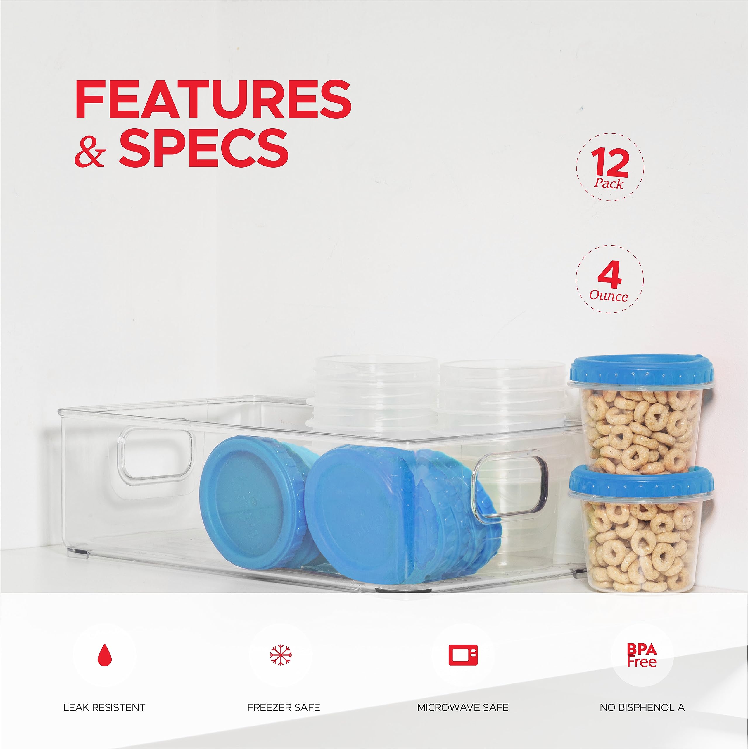 4 Oz. Small Plastic Food Storage Containers with Lids [12 Pack] - BPA Free, Reusable Snack & Condiment Containers for Puree, Dips, Sauces - Perfect for Lunch Box, Picnic, Meal Prep & Kitchen Organization