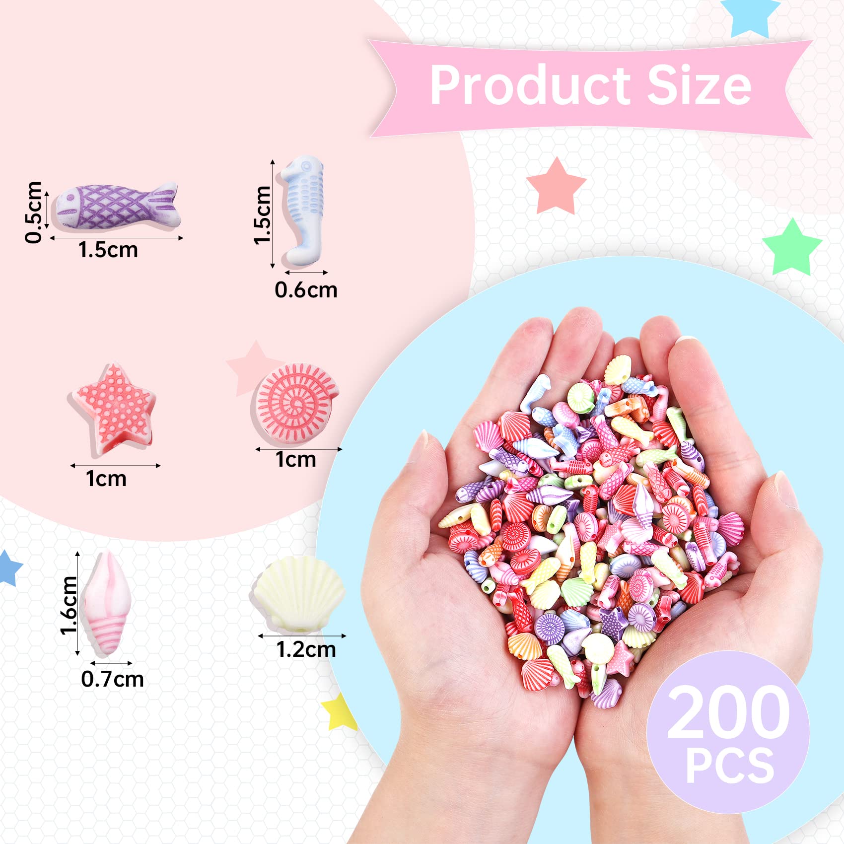 200pcs Acrylic Beads Mixed Shells Starfish Scallops - Marine Organism Spacer Beads for DIY Jewelry Making, Bracelets, Necklaces - Perfect for Beach Theme Crafts, Party Favors, and Home Decor