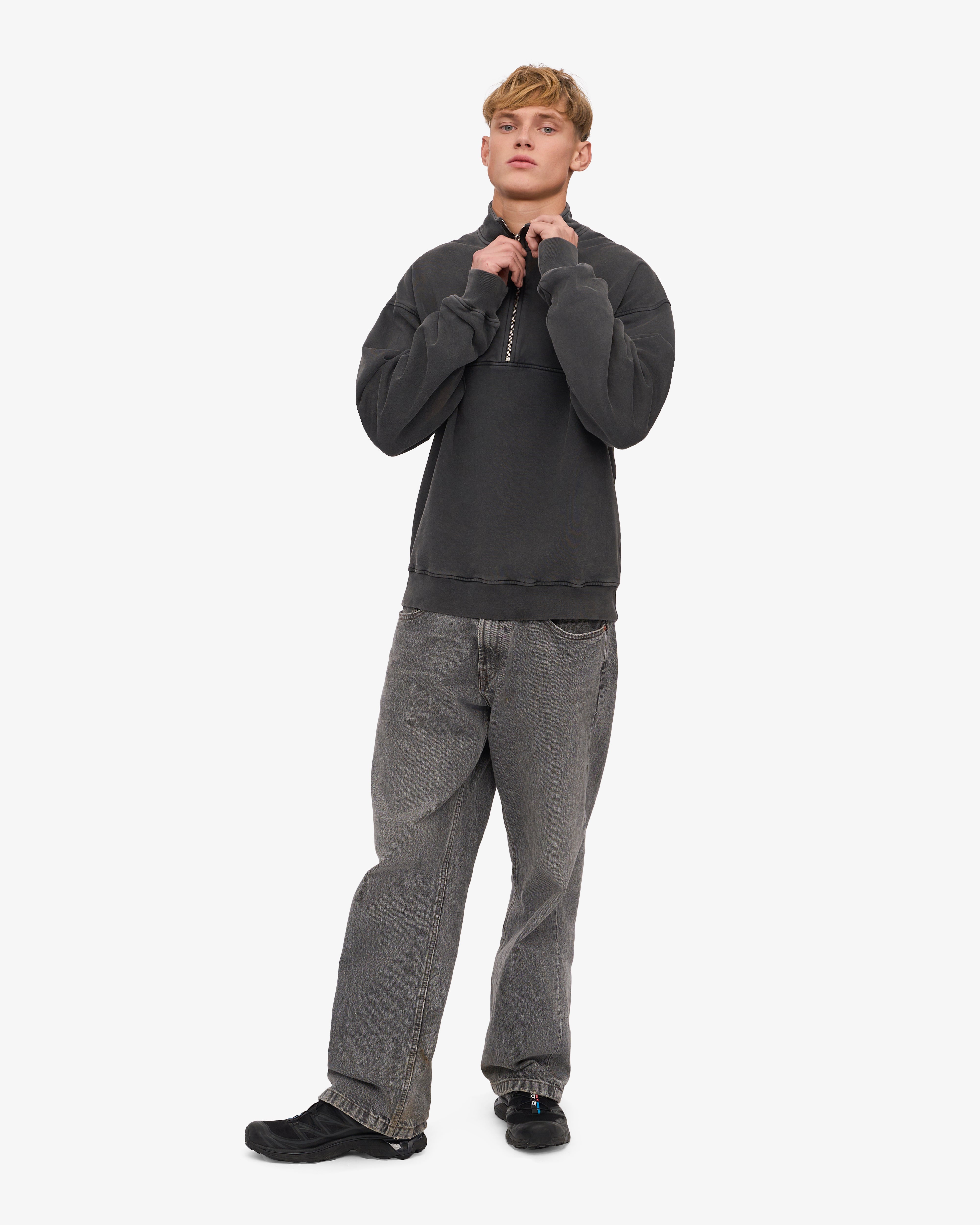 Organic Quarter Zip Sweatshirt for Men - Faded Black | Comfortable & Eco-Friendly Pullover for Casual Wear, Outdoor Activities & Layering