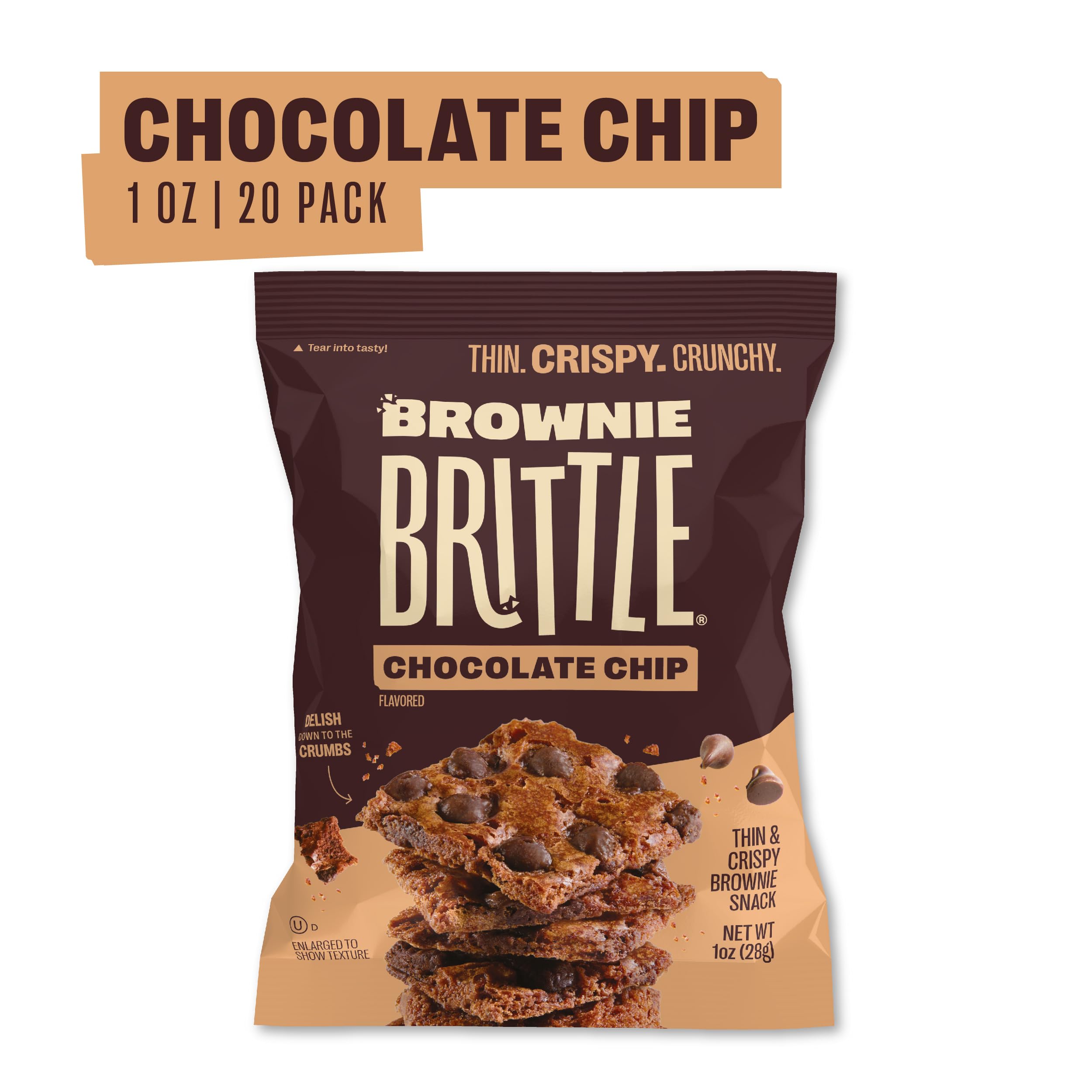 Original Chocolate Chip Brownie Brittle - Thin & Crispy Sweet Snacks (20 Pack, 1oz) | Gourmet Brownie Bites Dessert for Parties, Gifts & Coffee Time