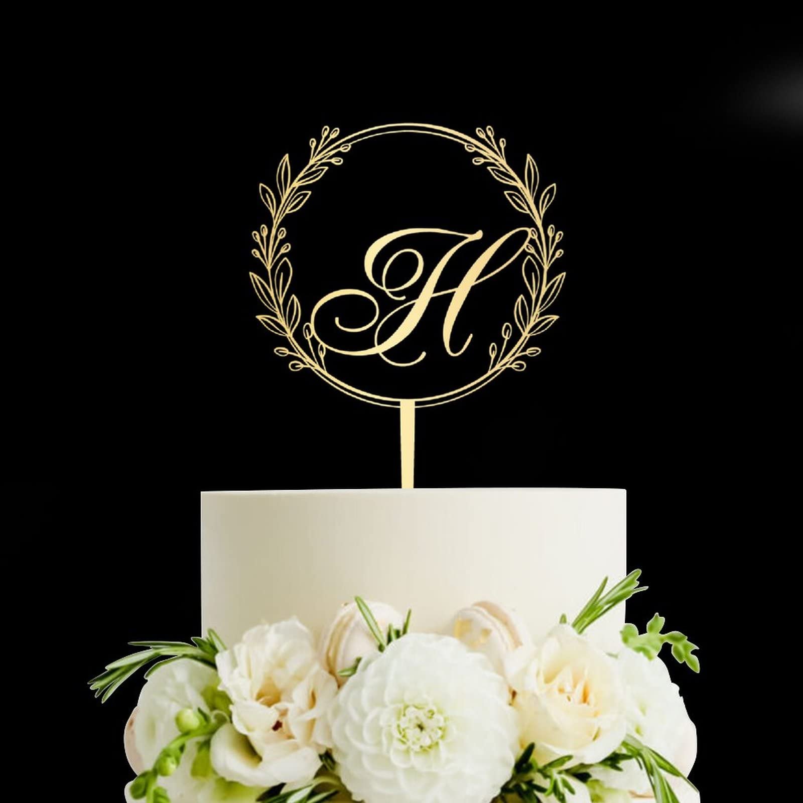 Personalized Gold Acrylic Letter H Cake Topper - Elegant Wreath Design for Wedding, Anniversary, Birthday Party Cake Decorations | Perfect for Custom Cakes, Cupcakes & Dessert Displays