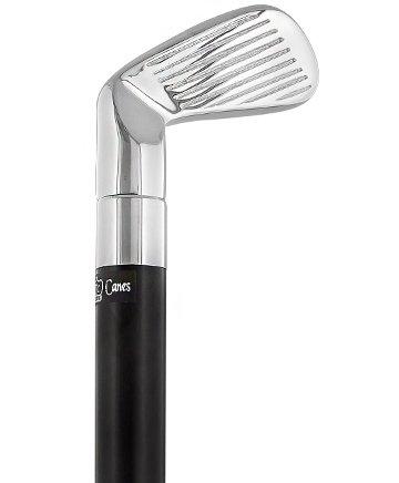 Premium Chrome Plated Golf Club Walking Cane - Black Beechwood Shaft with Silver Collar (Model V1304) | Scratch & Dent Discount | Ideal for Seniors, Golf Enthusiasts & Mobility Support