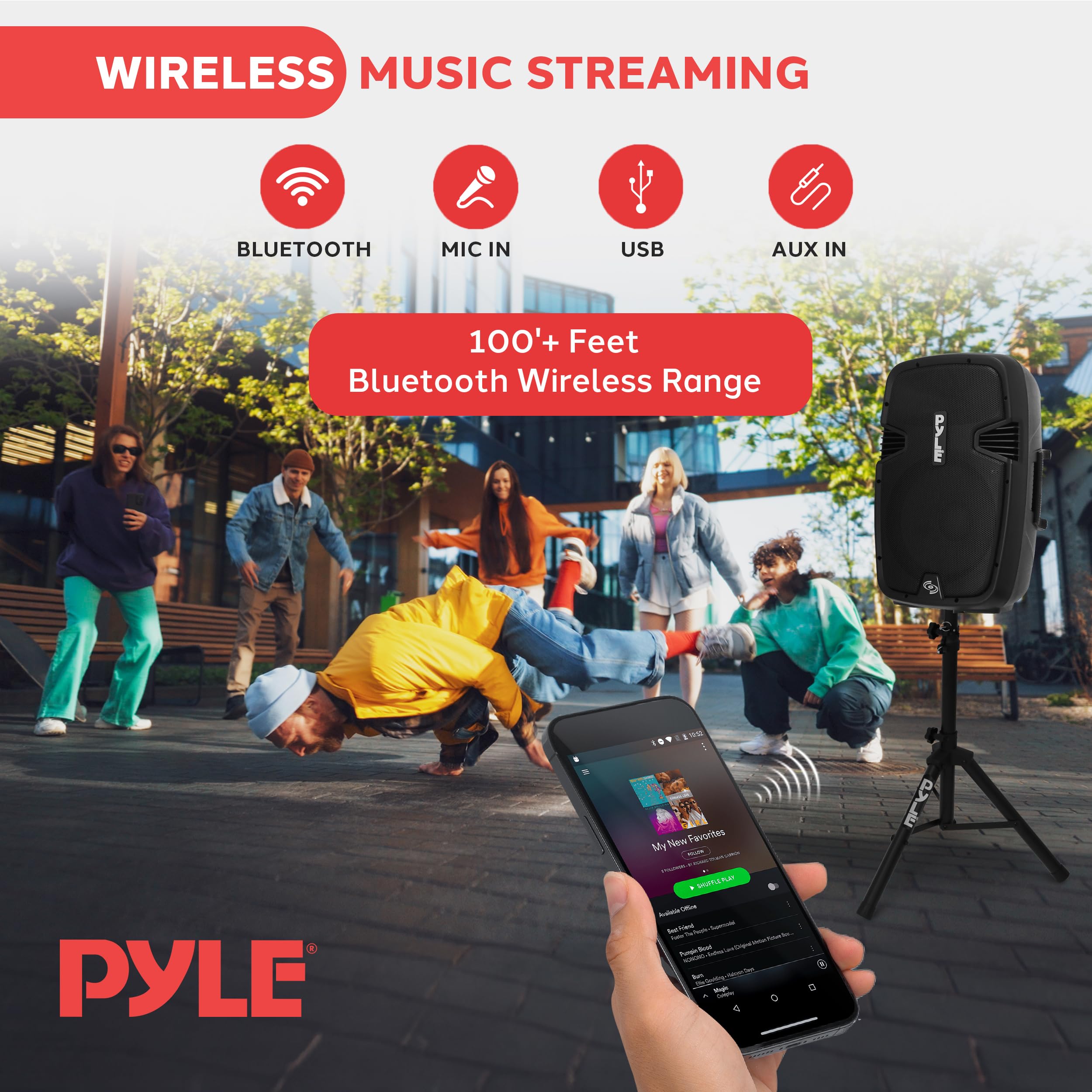 Pyle Wireless Portable PA System Kit - 1800W Peak Power Bluetooth Speaker System with Active & Passive Speakers, USB/SD/AUX/XLR/RCA Inputs, Includes 2 Stands, Wired Mic & Remote - Perfect for Outdoor Events, Parties, Weddings & Live Performances