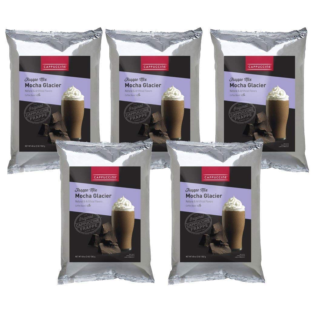 Premium Cappuccino Ice Coffee Frappe Mix - Mocha Glacier Flavor (5 Bags) | Delicious Iced Coffee Drink for Summer, Office Break, or Cafe Style Treats at Home