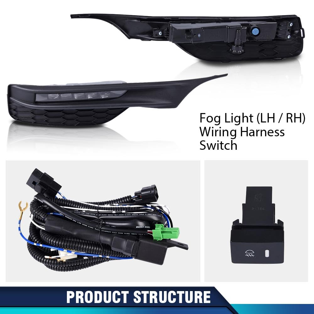 PIT66 LED Fog Lights for 2016-2017 Honda Accord Sedan - 2 Pack Front Bumper Lamps with Wiring Kit & Switch (Part# 33900T2AA21) - Durable Fog Light Accessories for Enhanced Night Driving Safety