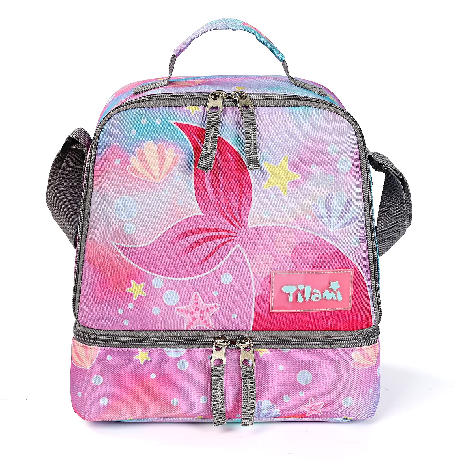 Tilami Insulated Lunch Bag with Adjustable Strap & Zipper - Water-Resistant Cooler Bag for Kids & Toddlers - Perfect for School, Picnics & Outdoor Activities - Pink Tail