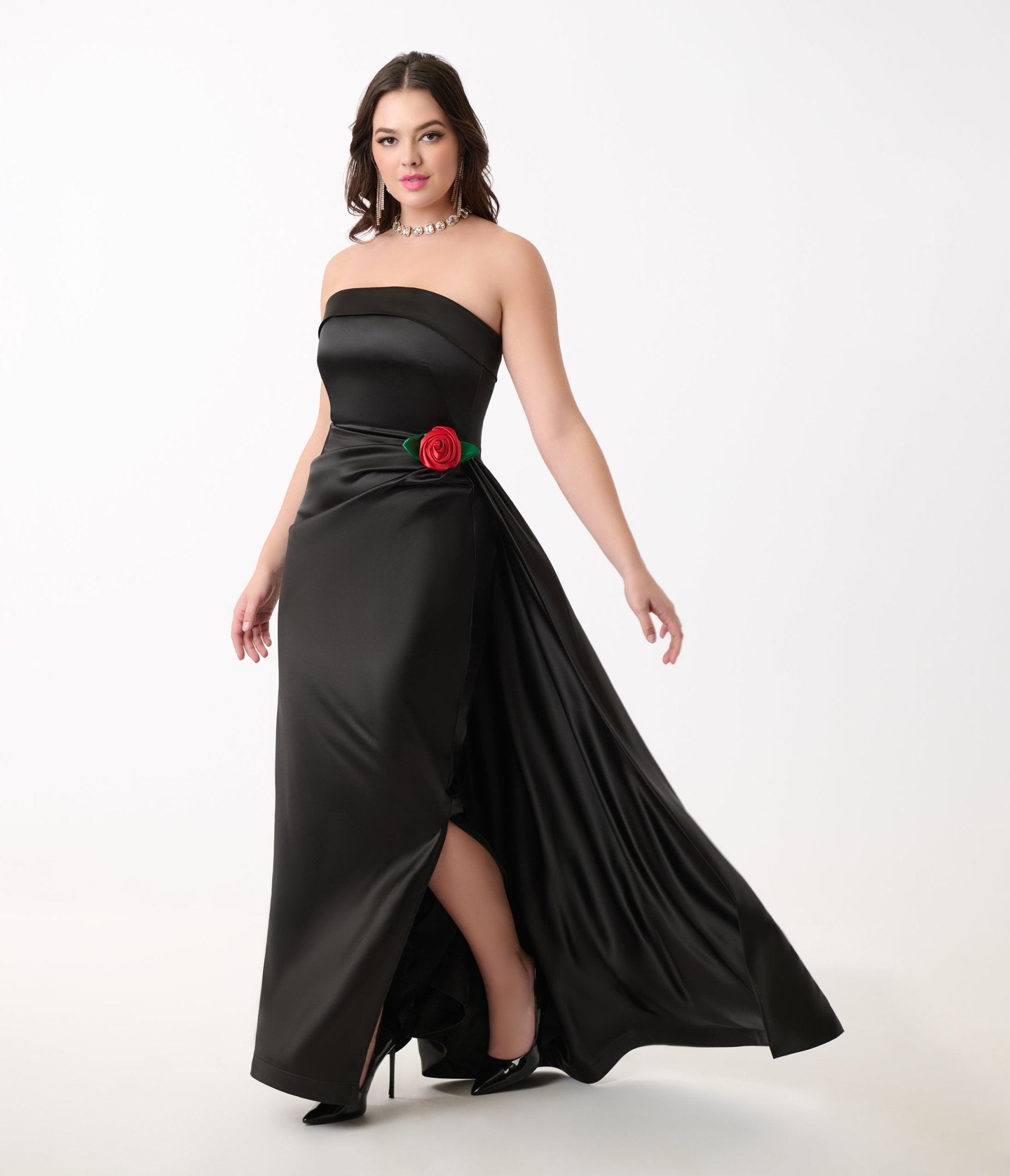 Vintage 1950s Black Satin Strapless Evening Gown - Retro Formal Dress for Prom, Cocktail Party & Special Occasions