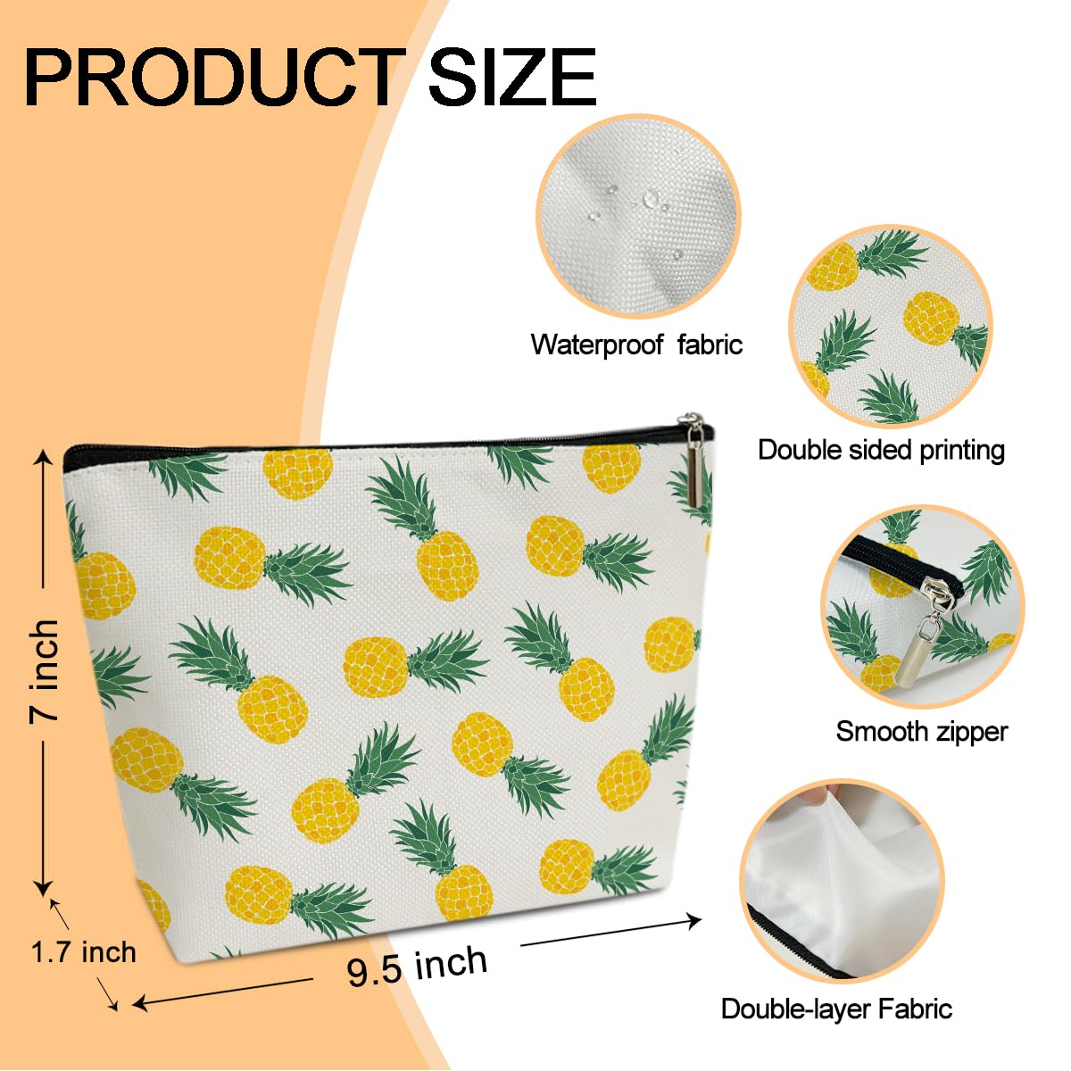 Pineapple Makeup Bag for Women - Small Aesthetic Cosmetic Pouch, Travel Toiletry Bag & Skincare Organizer - Perfect for Purse, Gym, Vacation & Everyday Use (JRM625)