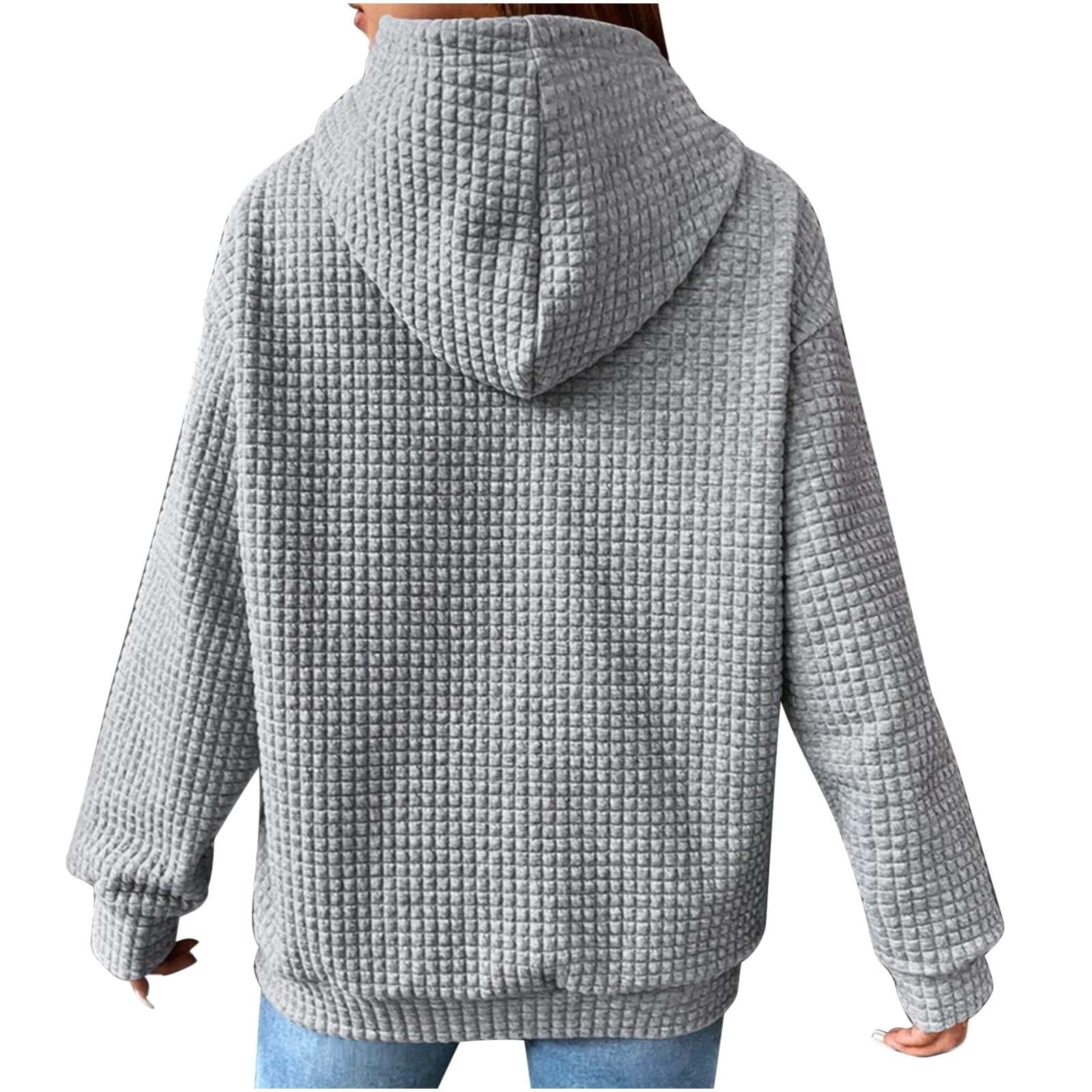 Women's Oversized Waffle Knit Hoodie - Casual Long Sleeve Pullover Sweatshirt with Drawstring Hood & Pockets | Perfect for Lounge Wear, Fall Fashion & Street Style Outfits