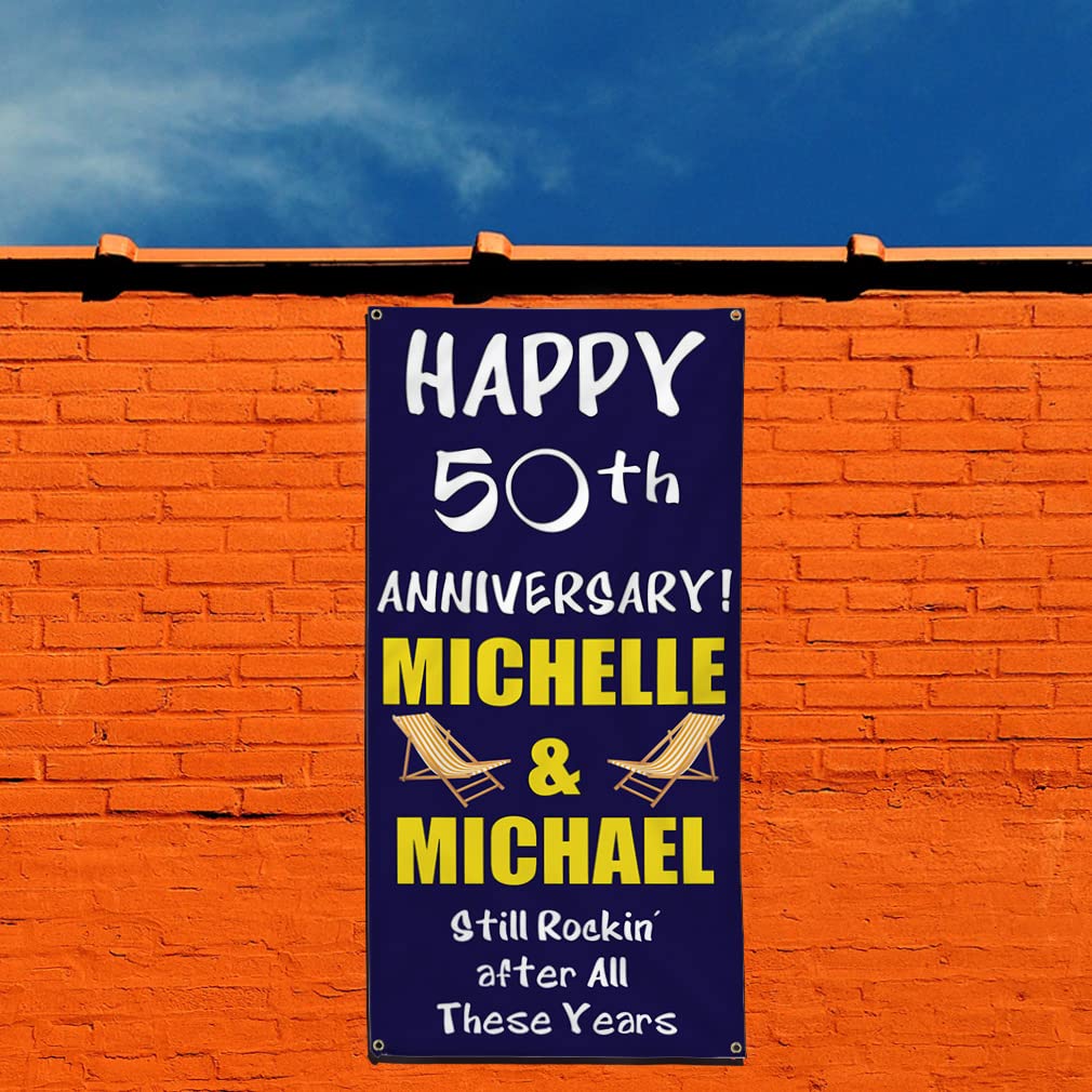Custom Happy Anniversary Vertical Vinyl Banner - Weatherproof Outdoor Yard Sign with 10 Grommets (144x60 Inches) - Perfect for Parties, Events & Business Promotions