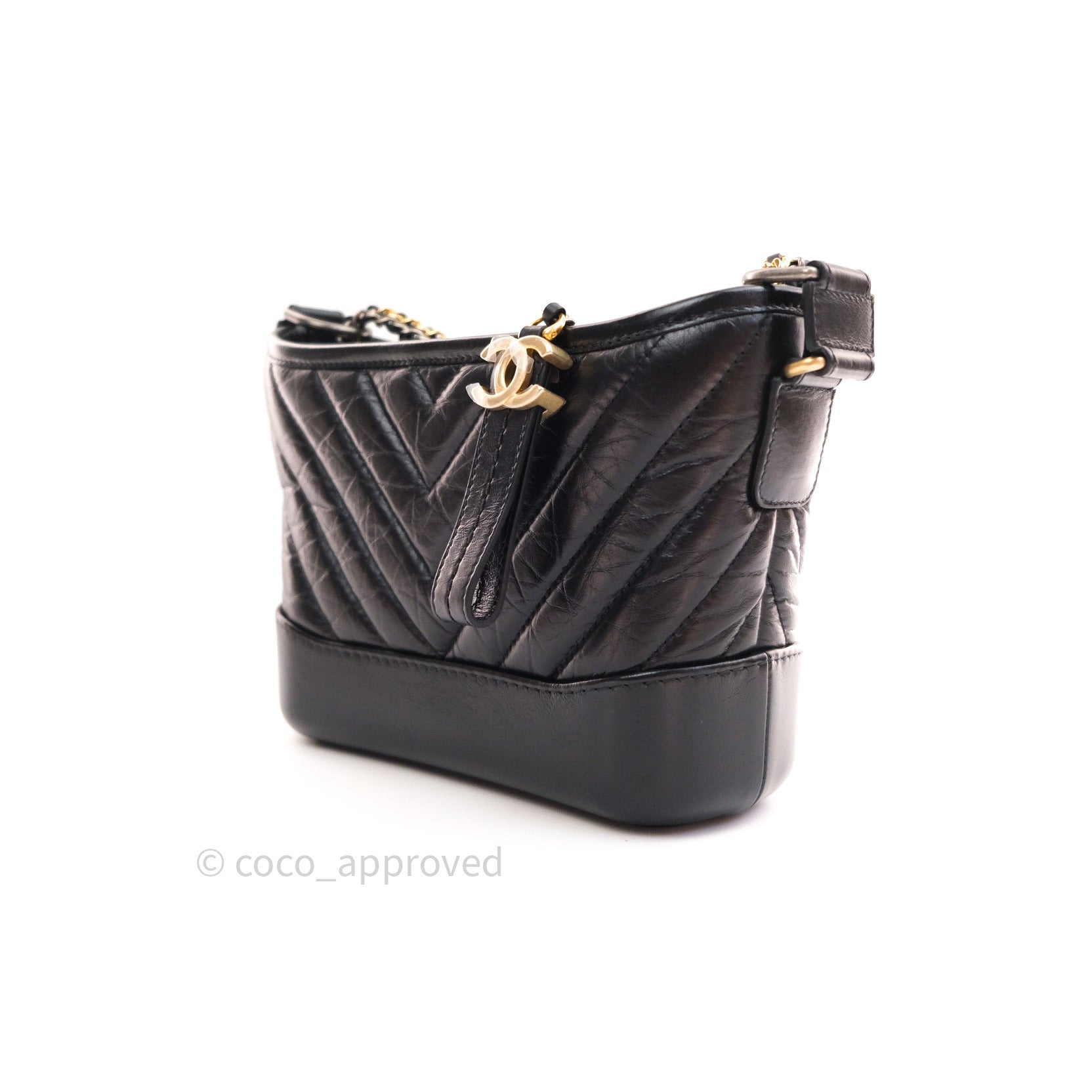 Chanel Small Gabrielle Hobo Bag in Black Calfskin with Chevron Pattern & Mixed Hardware - Luxury Crossbody Purse for Women, Perfect for Date Night & Evening Events