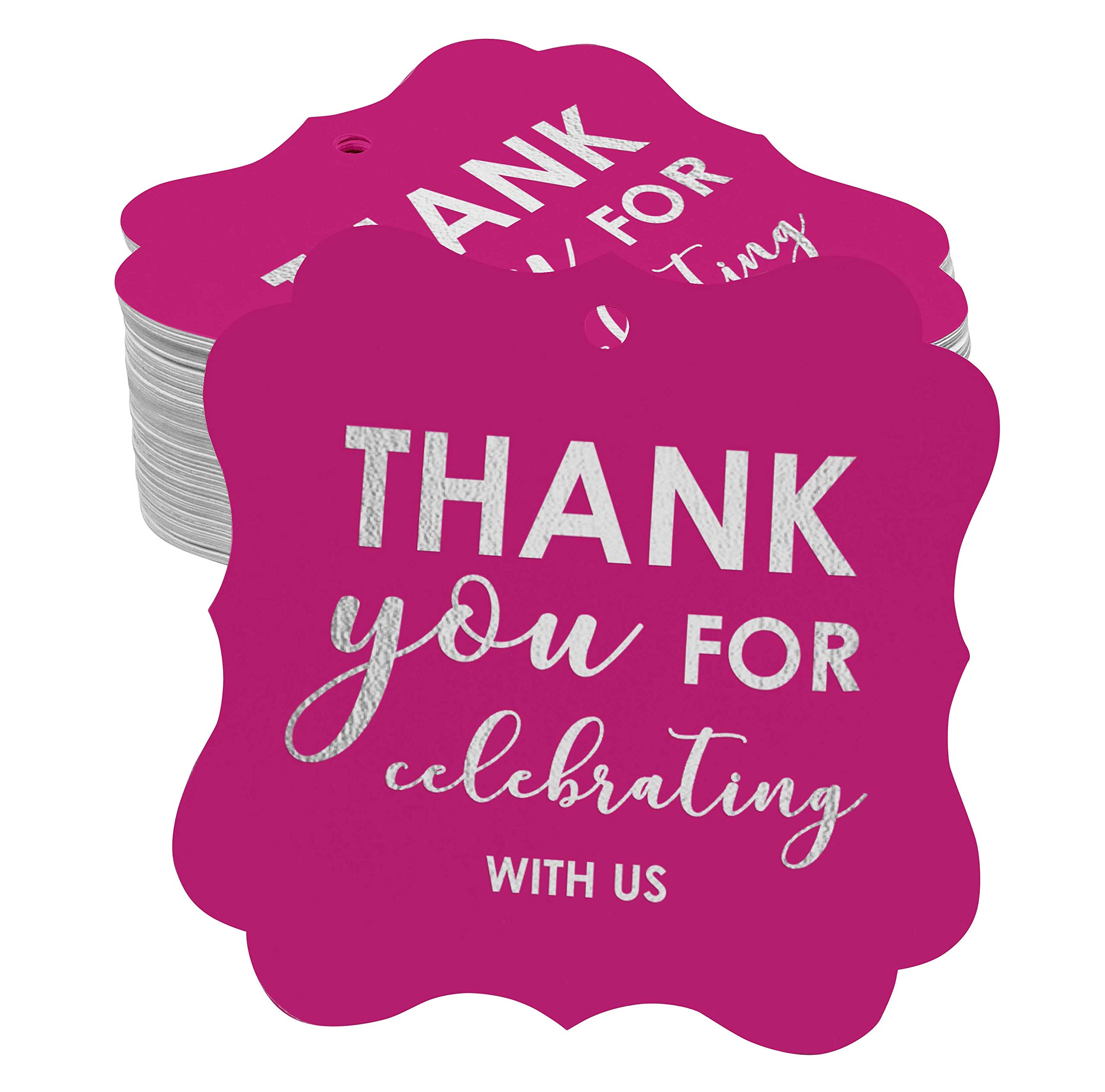 Elegant Silver Foil Hang Tags - Perfect for Bridal Showers, Baby Showers, Weddings, Birthdays & Retirement Parties - Pack of 100 Thank You Gift Tags - Ideal for Party Favors, Bonbonnieres & Special Event Decorations
