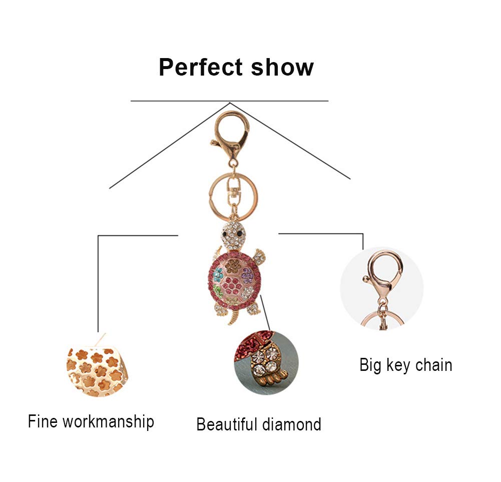 AKOAK 1 Pack Cute Turtle Keychain with Diamond Pendant - Alloy Metal Cartoon Key Ring, Crystal Jewelry Accessory for Handbags, Gifts & Daily Use (Perfect for Keychains, Backpacks & Purse Charms)