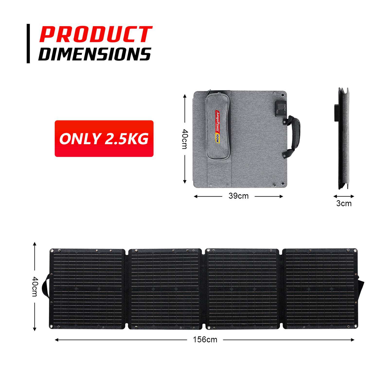 100W Portable Solar Panel Charger - Foldable & Lightweight for Outdoor Camping, Hiking, RV Trips | JumpsPower Solar Generator for Phones, Laptops, Emergency Power Supply