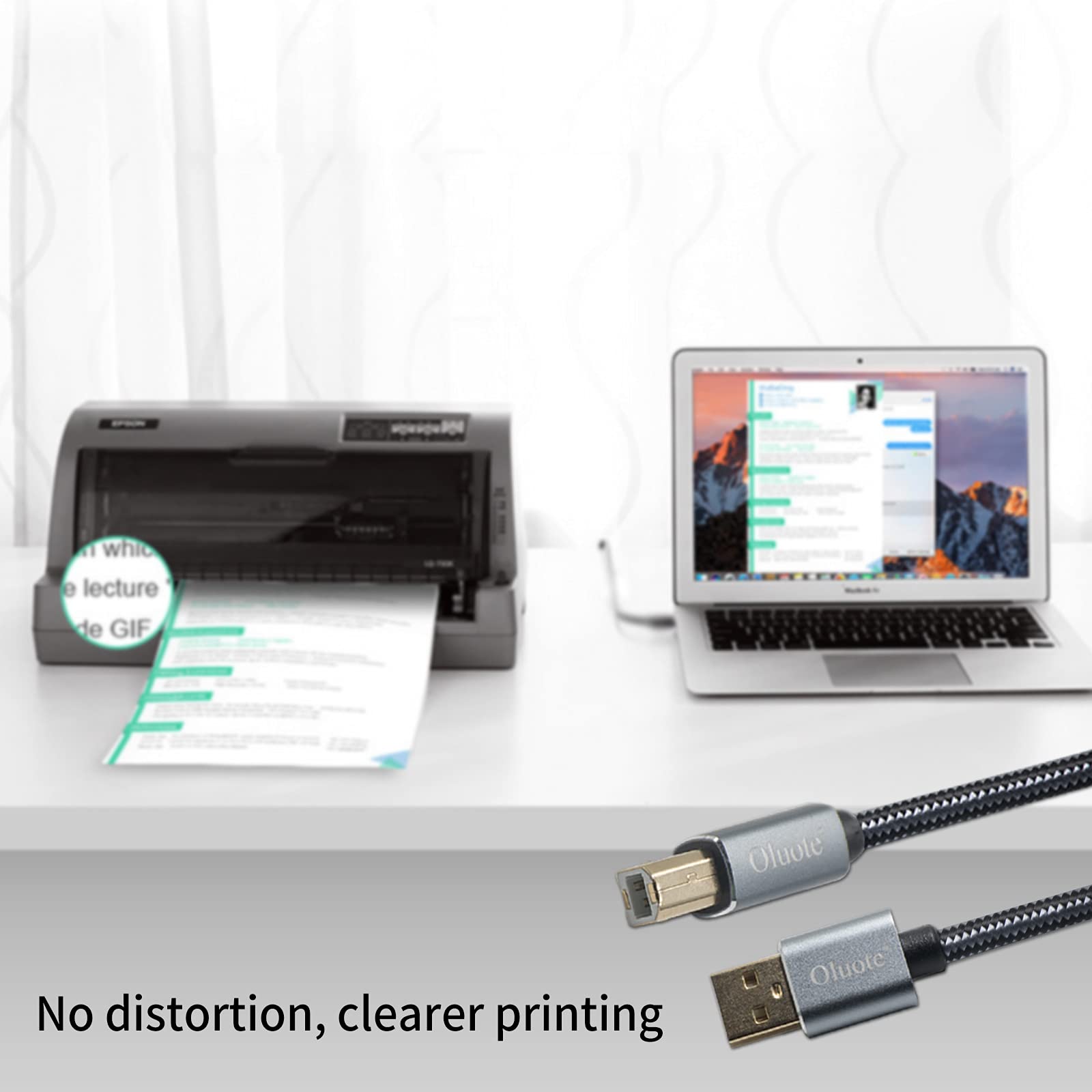 Oluote USB 2.0 Printer Cable - A Male to B Male High Speed Scanner Cord - 1.5m/4.9ft Compatible with HP, Epson, Canon Printers & Scanners - Perfect for Home Office & Small Business Printing Needs