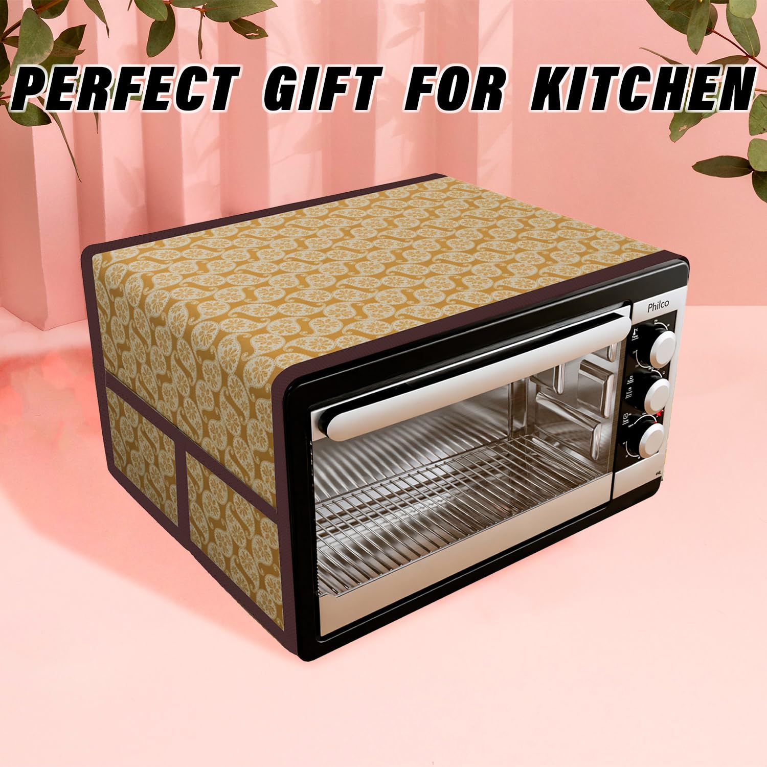 Kuber Industries Oven Top Cover - Microwave Oven Cover with 4 Utility Pockets, 28L Capacity, Golden Kitchen Décor - Perfect for Countertop Storage & Small Kitchen Organization