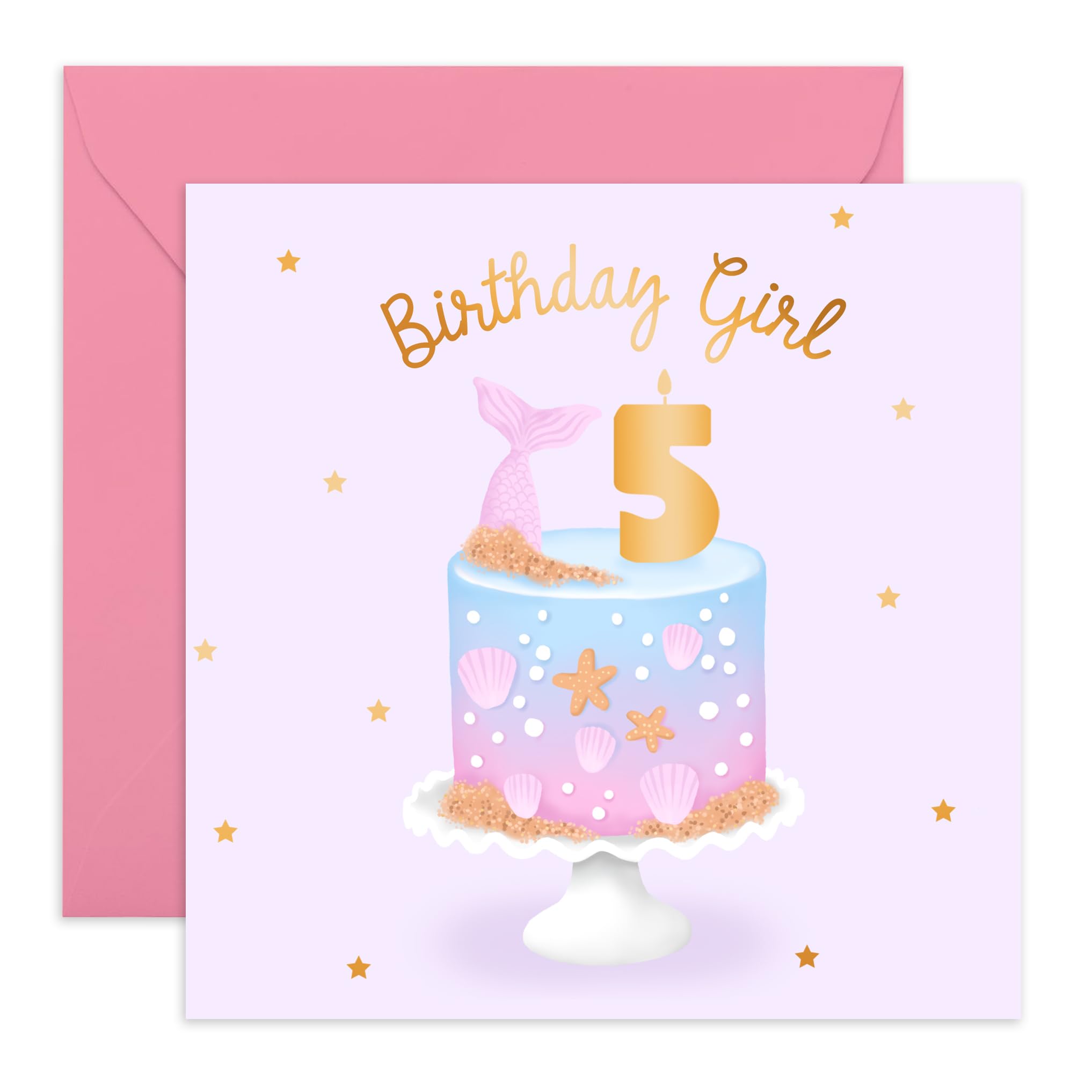 5th Birthday Card for Girls - Cute Mermaid Cake Design - Daughter Birthday Card with Stickers - Perfect for Kids' Birthday Parties & Special Celebrations