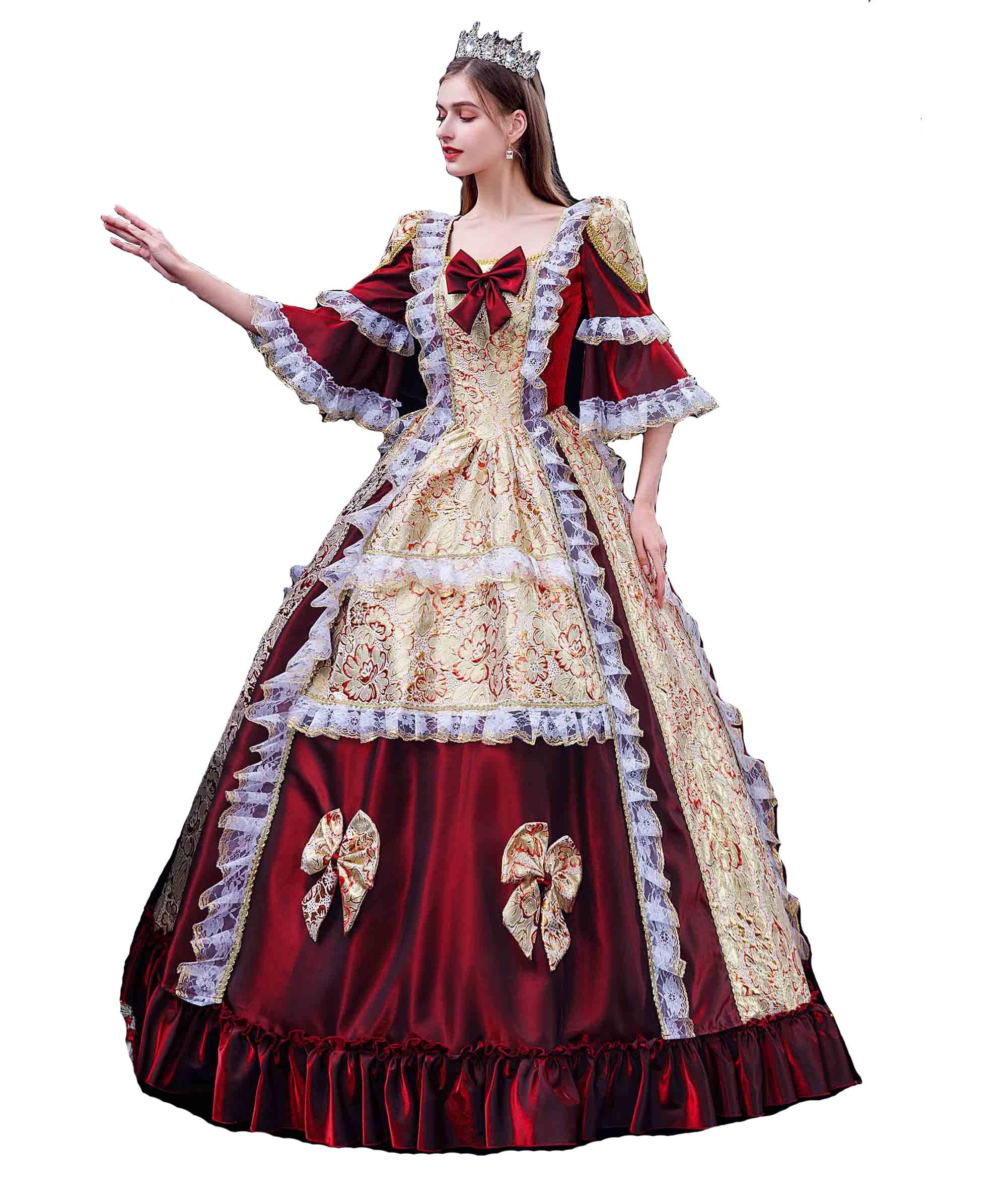 Elegant Victorian Ball Gown for Women - Long Sleeve Rococo Masquerade Party Dress | Perfect for Costume Parties, Renaissance Fairs & Historical Reenactments