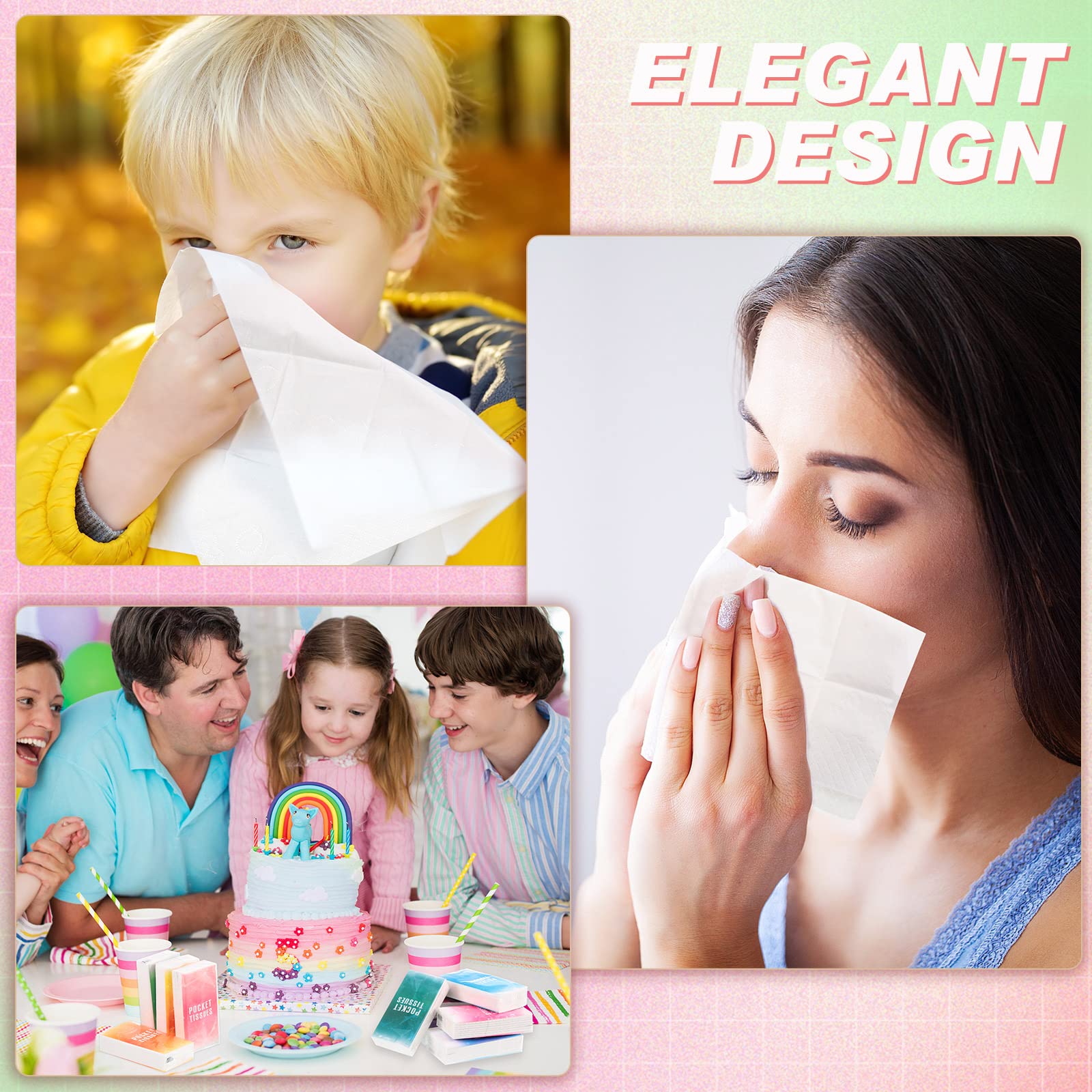 Fuutre 200 Pack Travel Tissues - 4 Ply Soft Facial Tissues (1800 Sheets) Individually Wrapped Pocket Size for Purse, Wedding, Party Favors - 10 Cute Designs | Perfect for Travel, Baby Care, Office & Emergency Use