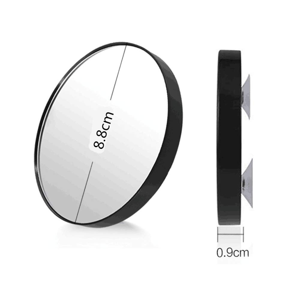 KALLORY 5X Magnifying Wall Makeup Mirror with Suction Cups - 8.8cm Round Cosmetic Mirror for Bathroom, Vanity & Travel - Black Glass Mirror for Precise Makeup Application & Skincare Routine