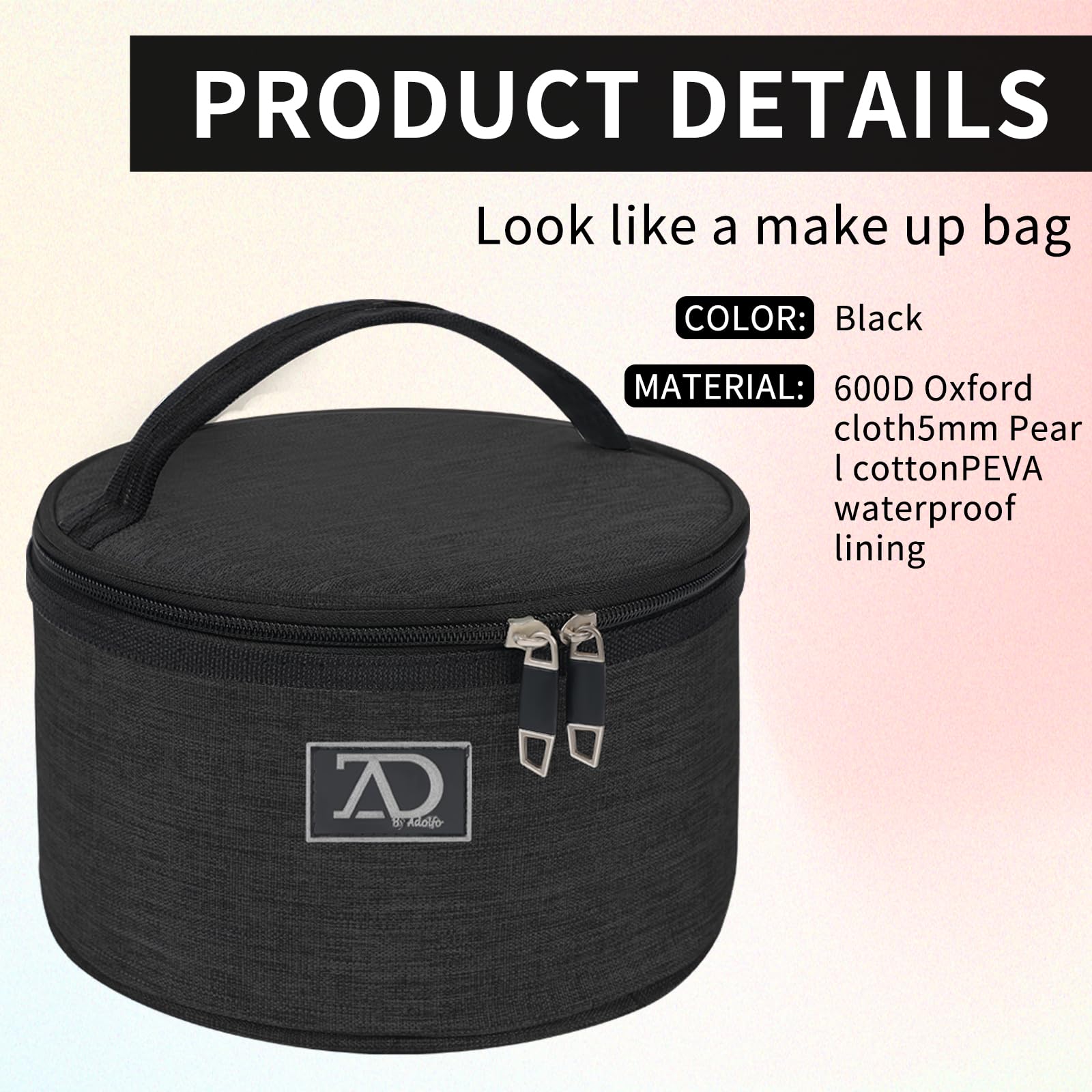 Quilted Nylon Wig Travel Case with Mirror - Lightweight & Portable for Wigs Storage & Travel