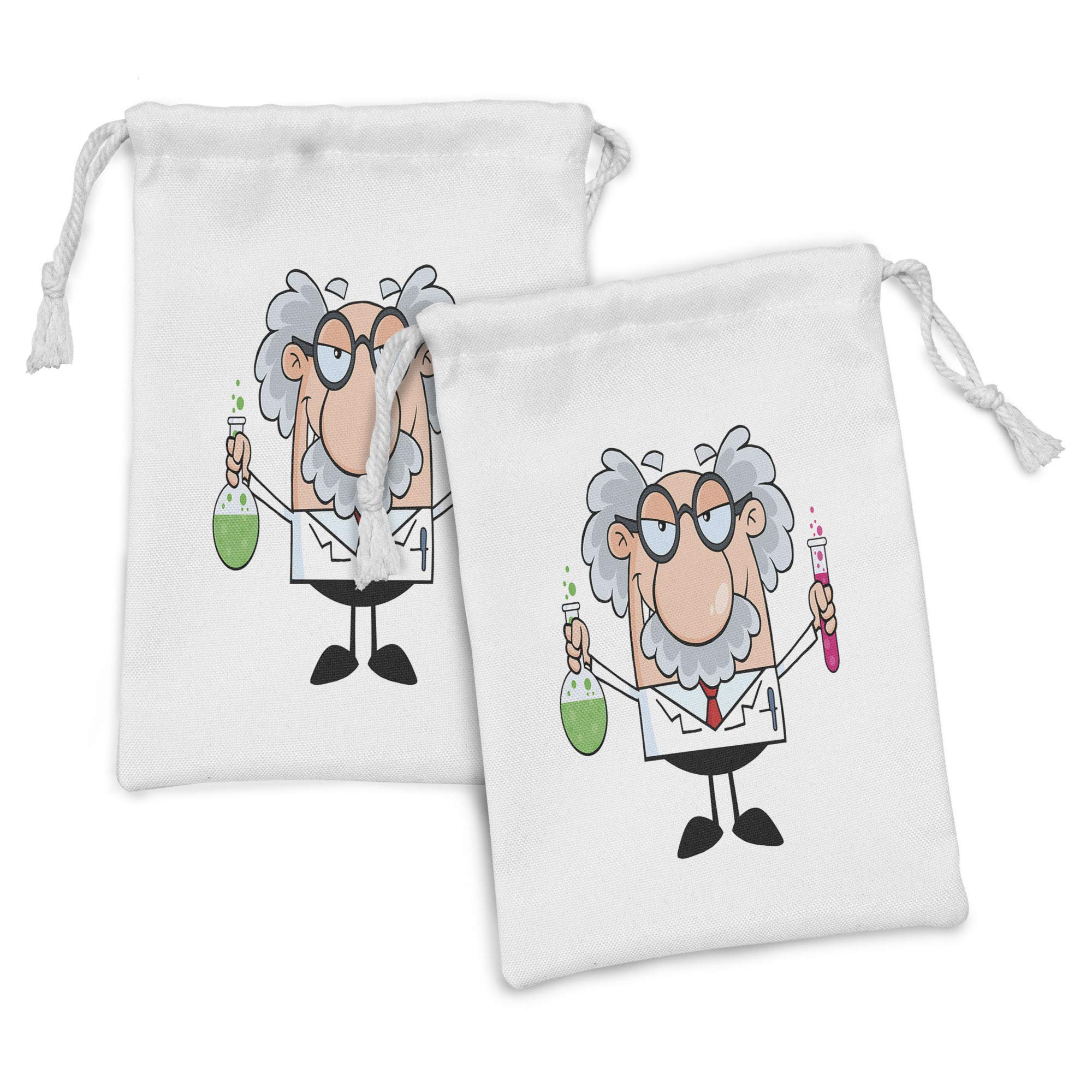 Ambesonne 2-Pack Science Themed Fabric Pouches - Old Scientist with Glasses & Mustache Design, 9