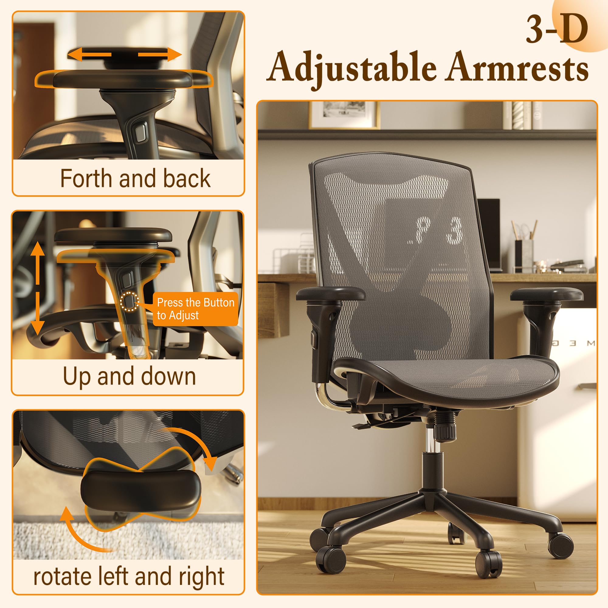 Ergonomic Office Chair with Adjustable Lumbar Support & Tilt - for Home & Workspaces