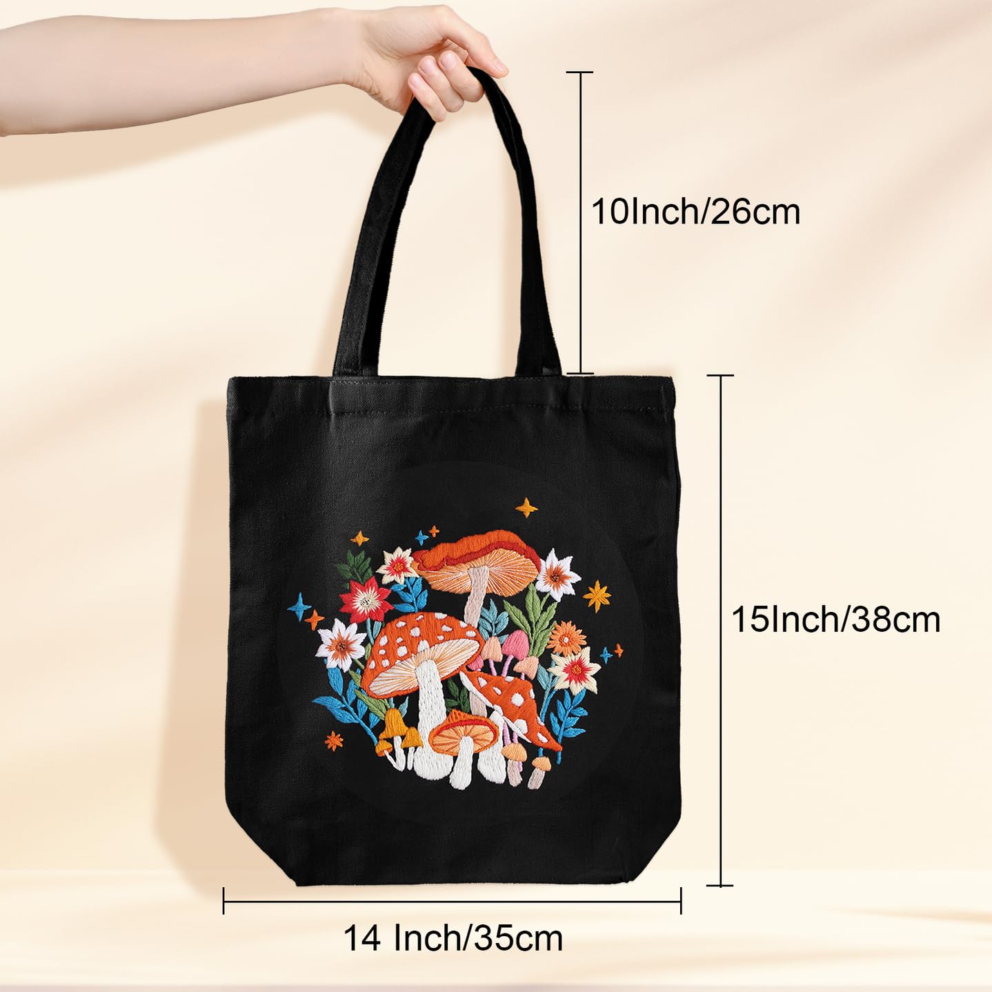 Louise Maelys Cross Stitch Kit for Beginners - Embroidery Canvas Tote Bag with Mushroom Flower Pattern, Needlepoint Art Craft Kit for Adults Includes Hoop & Instructions - Perfect for DIY Gifts, Home Decor & Relaxing Hobbies