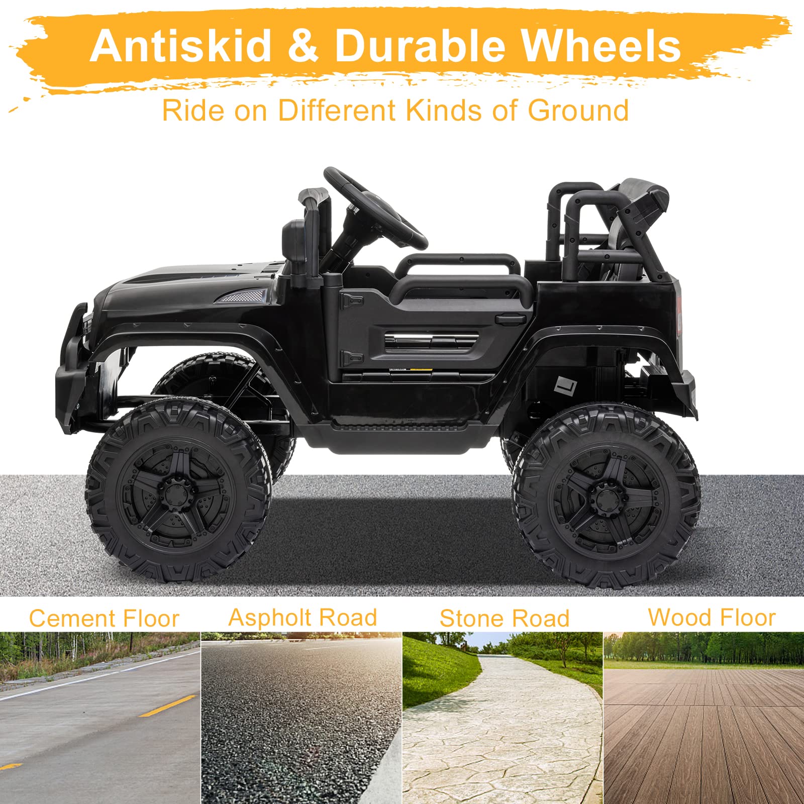 **12V Kids Electric Ride-On Truck with 2.4G Remote Control - 3 Speeds, Spring Suspension, LED Lights, Horn & Music Player - Motorized Toy Car for Ages 3-5 - Perfect for Indoor & Outdoor Play (Black)**
