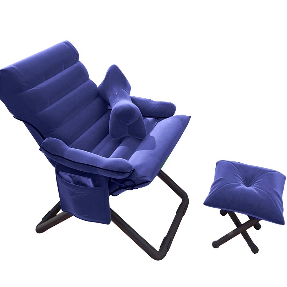 Modern Accent Chair with Ottoman - 3 Position Adjustable Lazy Lounge Chair with Side Pocket, Armrests & Pillow - Blue Contemporary Club Chair for Bedroom, Living Room & Office - Perfect for Relaxing, Reading or Working from Home