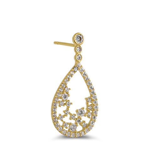 14K Yellow Gold Drop Earrings with CZ Stones - Elegant Dangle Earrings for Women, Perfect for Weddings, Parties & Everyday Wear