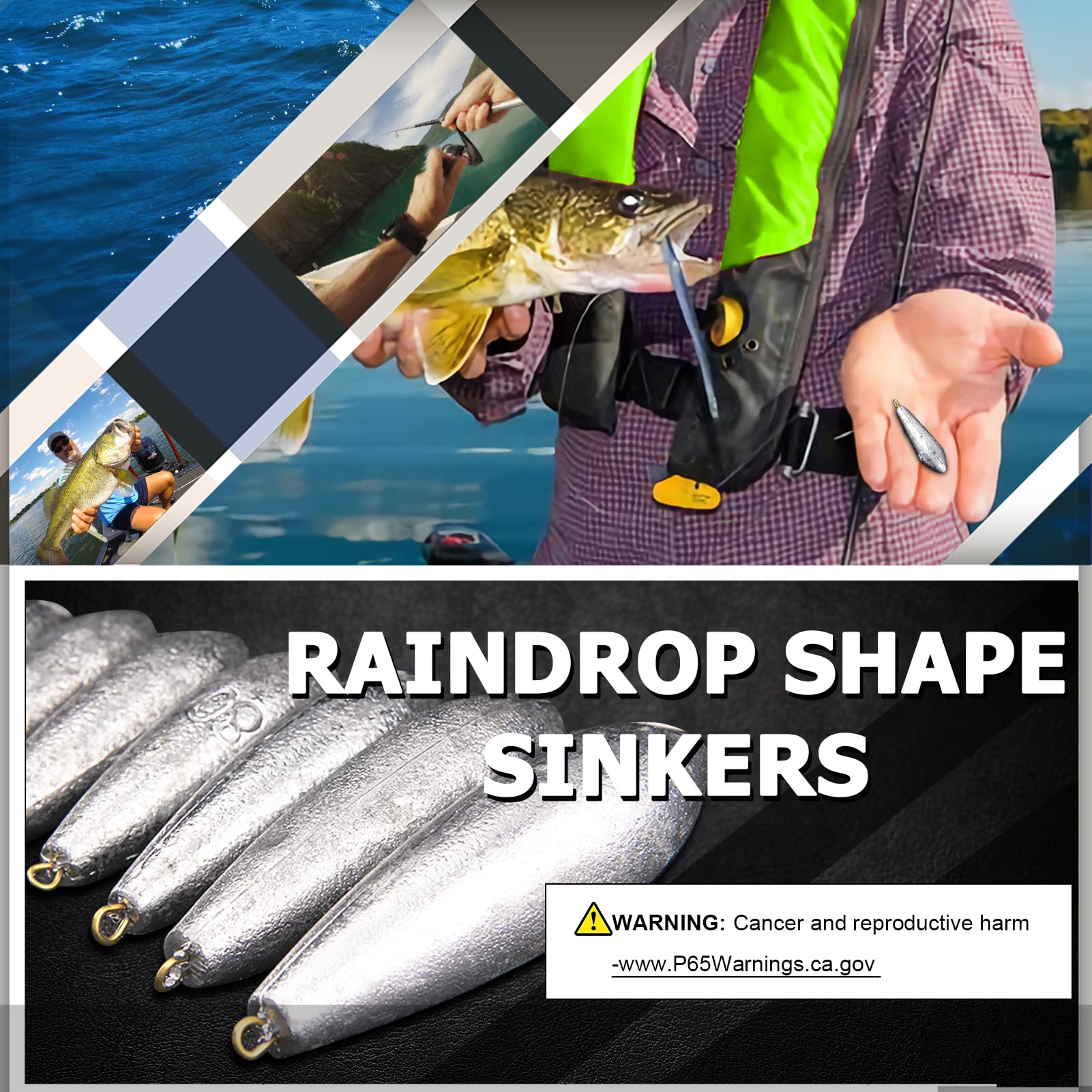 AMYSPORTS Drop Shot Fishing Weights Kit - Lead Sinkers for Bass, Freshwater & Saltwater Fishing - Removable Streamlined Design for Casting - Perfect for Bass Fishing, River & Lake Angling