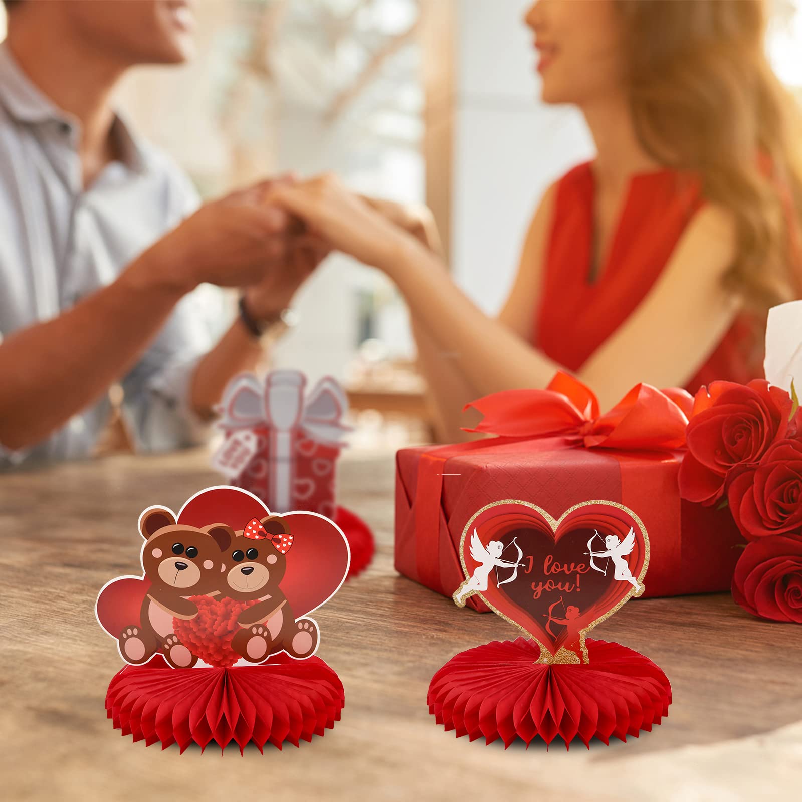 12-Piece Valentine's Day Table Centerpiece Set - Heart-Shaped Decor & Honeycomb Centerpieces for Weddings, Anniversaries, Parties | Romantic Dining & Event Decorations