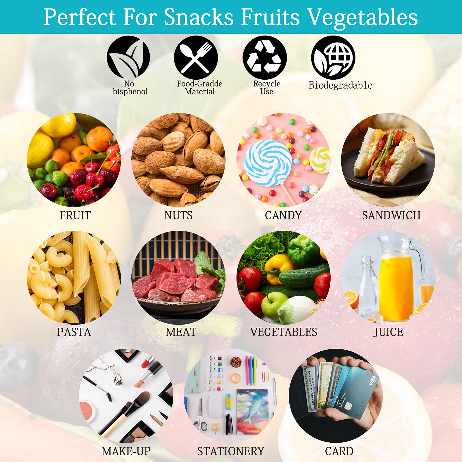 12 Pack Reusable Food Storage Bags - 4 Sandwich, 4 Snack & 4 Gallon Bags | Extra Thick Leakproof BPA Free PEVA Zipper Bags for Freezer, Fruits, Meal Prep & Lunch Box Organization (Multicolor, Eco-Friendly)