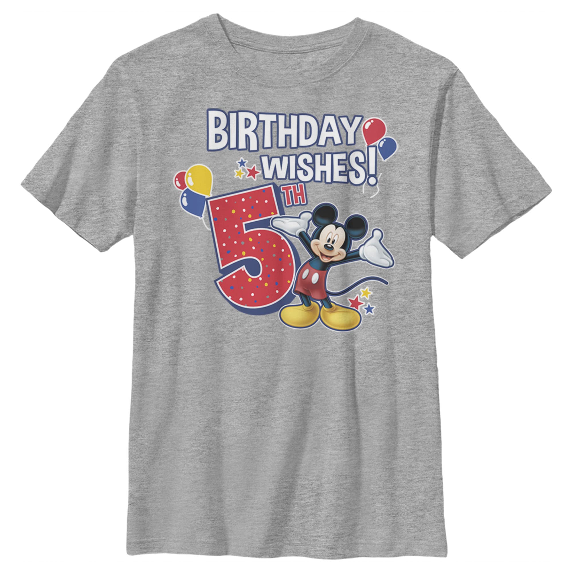 Disney Mickey Mouse Birthday T-Shirt for Boys - 5 Year Old Heather Gray Crew Neck Tee - Perfect for Birthday Parties, Casual Wear & Disney Themed Events