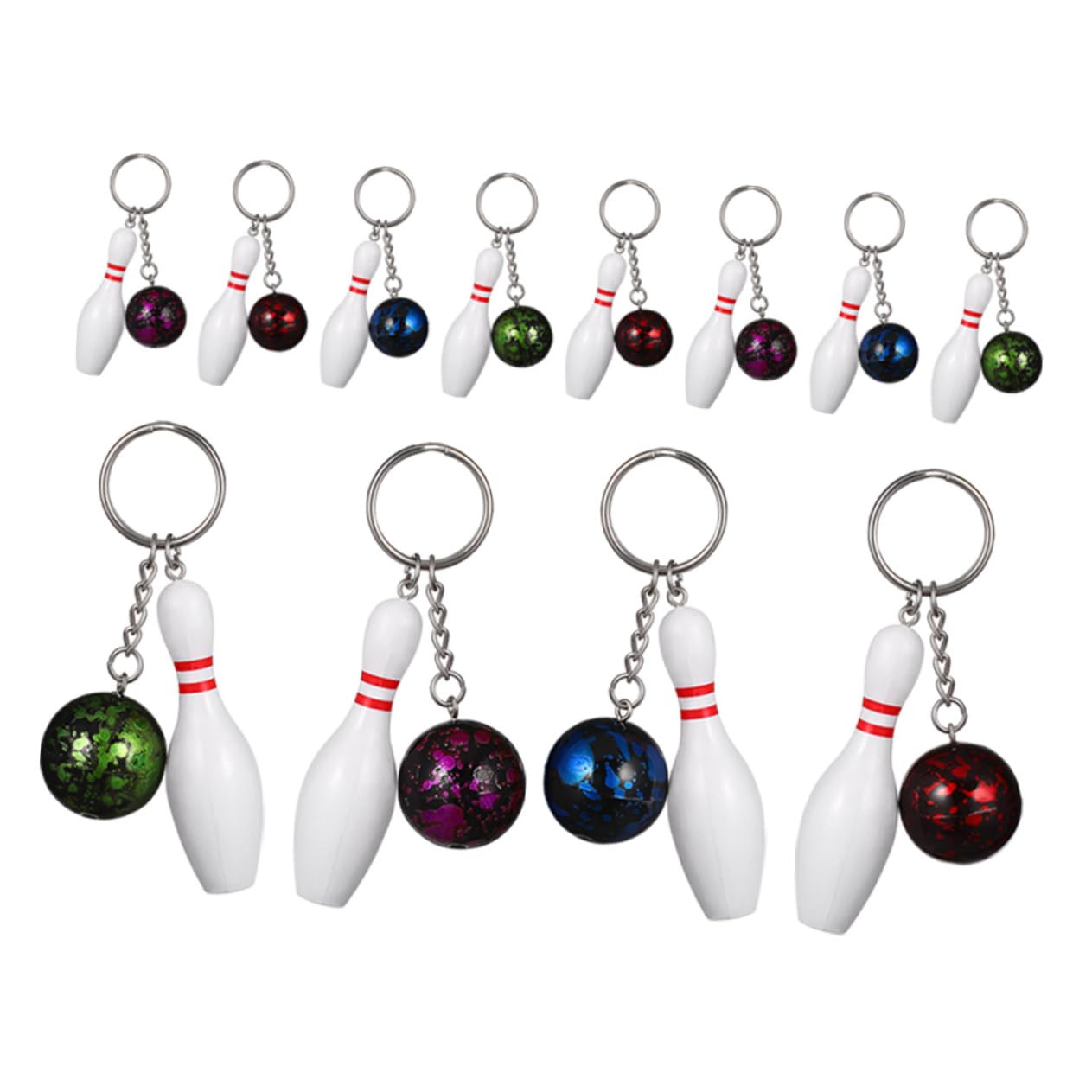 GAROZATION 12pcs Stainless Steel Bowling Keychain Set - Sports Keyring Decorations for Bowling Enthusiasts - Perfect Gift for Bowling Match Souvenirs & Team Spirit Accessories