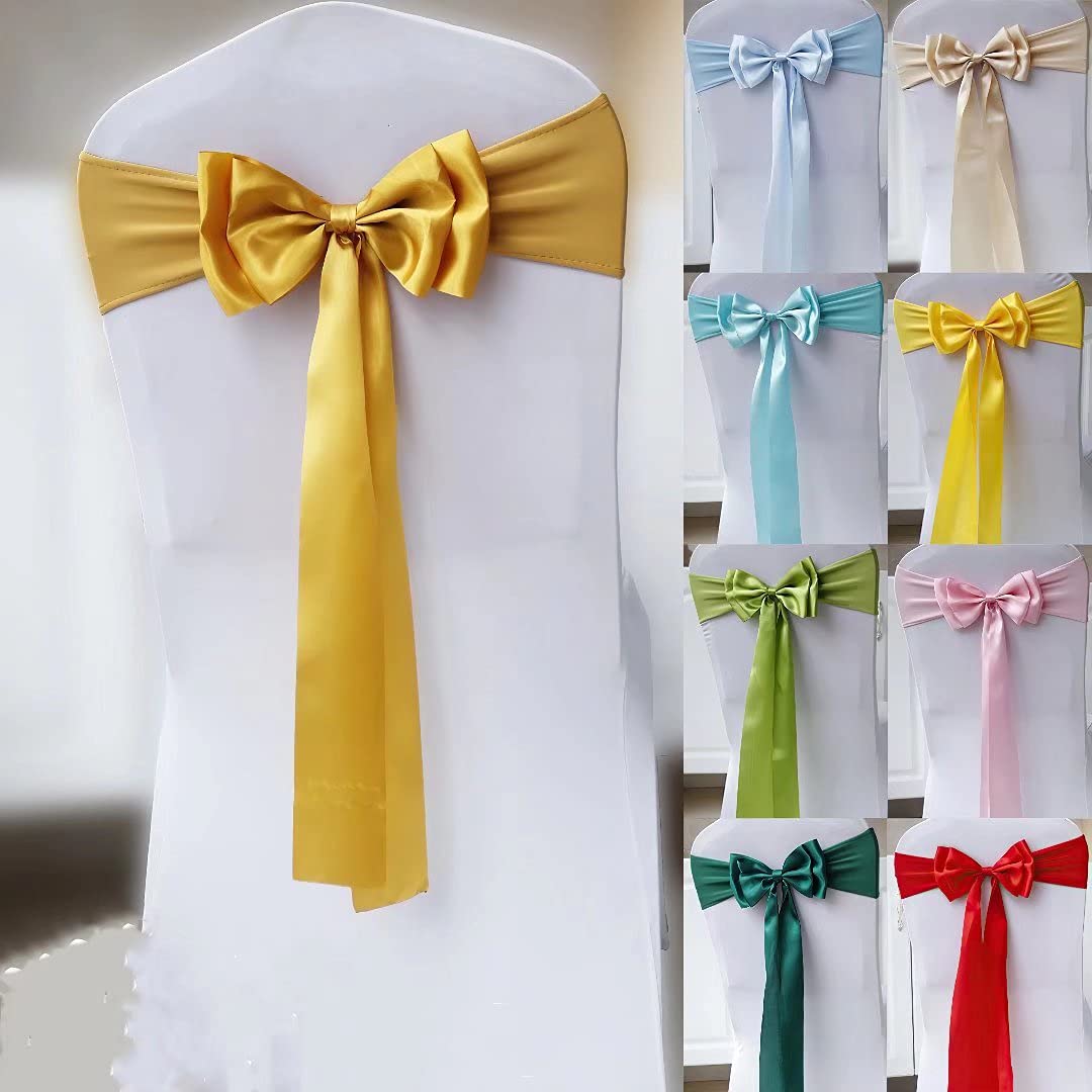 100Pcs Stretch Chair Sashes with Double Bows - Spandex Chair Cover Bands for Wedding, Party, Birthday Banquet & Christmas Decor - Elegant Dark Green Chair Bow Sash for Event Decorations & Table Settings