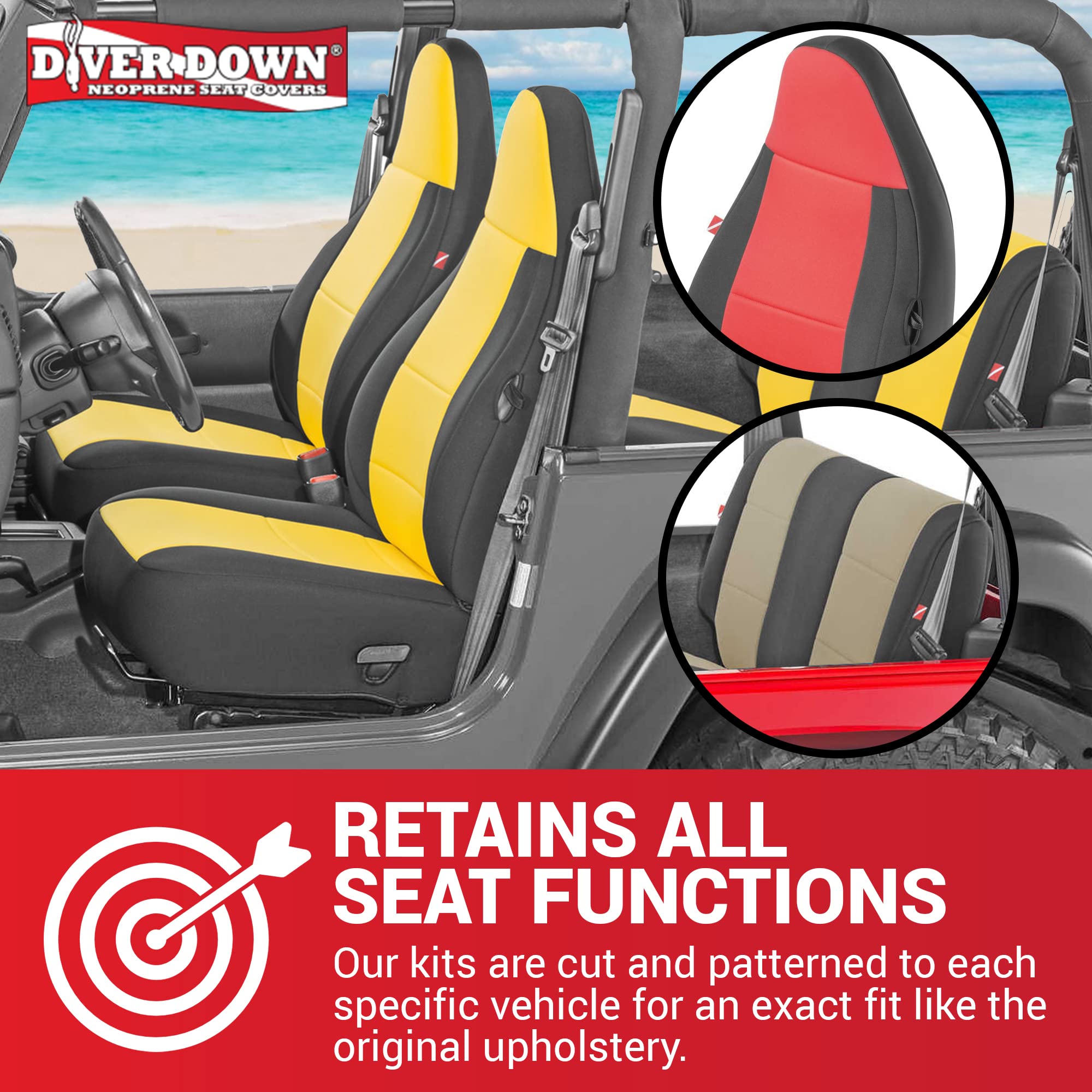 Diver Down Neoprene Seat Cover Set for Jeep TJ Wrangler 1997-2006 - Waterproof Custom Fit Front & Rear Seat Covers with Soft Padded Cushion - Thermal Resistant Protection (Gray, 97-02 Model) - Perfect for Off-Roading, Beach Trips & All-Weather Driving