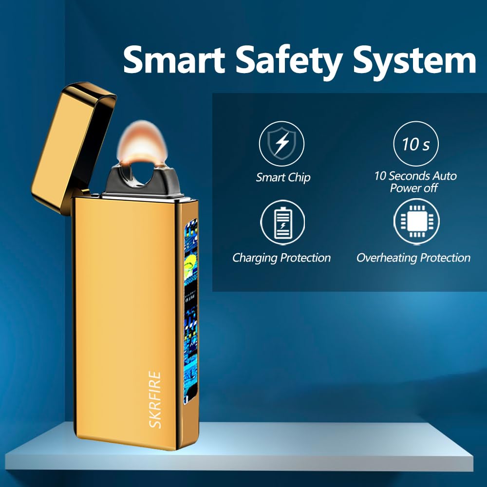 SKRFIRE Electric Candle Lighter - USB Rechargeable Plasma Arc Lighter with Gold Finish for Candles, BBQ, Fireworks | Perfect for Home Decor, Camping & Outdoor Parties