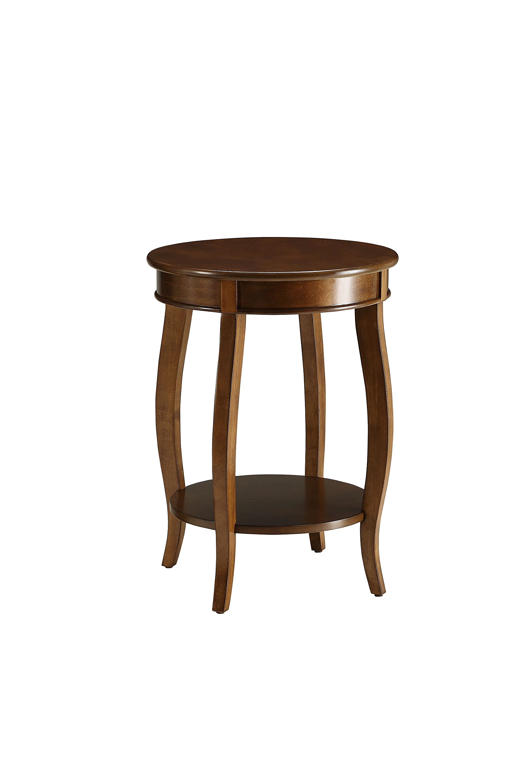 Solid Walnut Wooden Aberta Side Table with Round Legs and Shelf - Round End Table, Nightstand, or Plant Stand for Living Room, Bedroom, or Office Decor (Walnut-1)