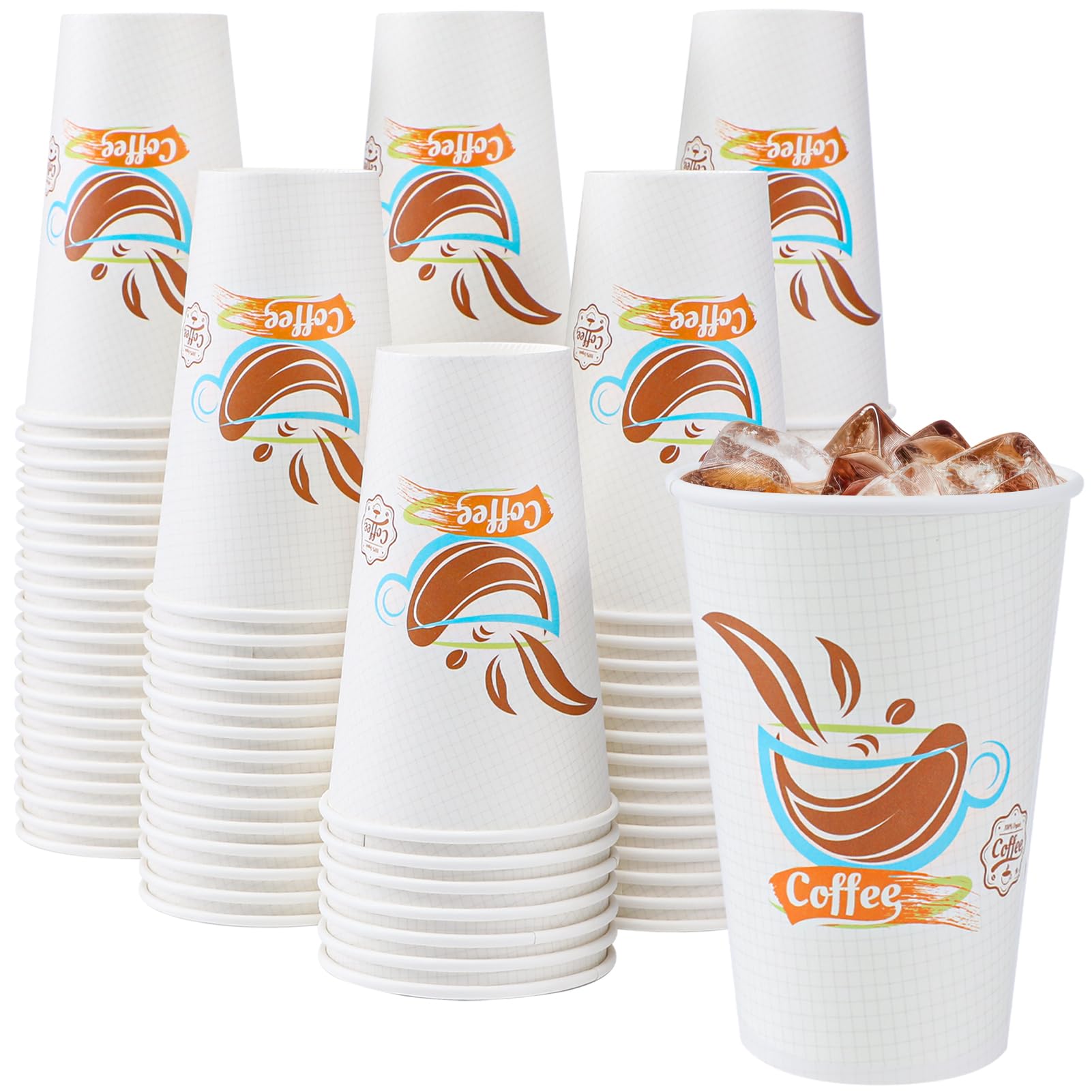 Lamosi 16 oz Disposable Paper Coffee Cups - 180 Pack, Leakproof Insulated Hot/Cold Drink Cups for Office, Cafe, Restaurant & Home Use - Perfect for Coffee, Tea, Hot Chocolate and Iced Beverages