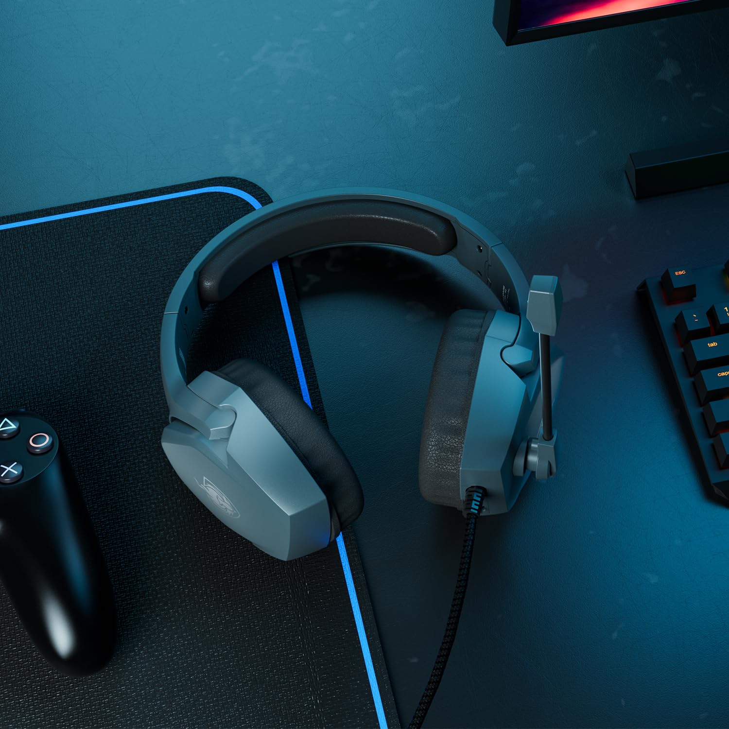 PHOINIKAS 7.1 Stereo Gaming Headset with Noise Cancelling Mic - Wired Over-Ear Headphones for PC, PS4, PS5, Xbox Series X/S & Nintendo Switch (Grey) - Perfect for Competitive Gaming, Streaming & Online Chat