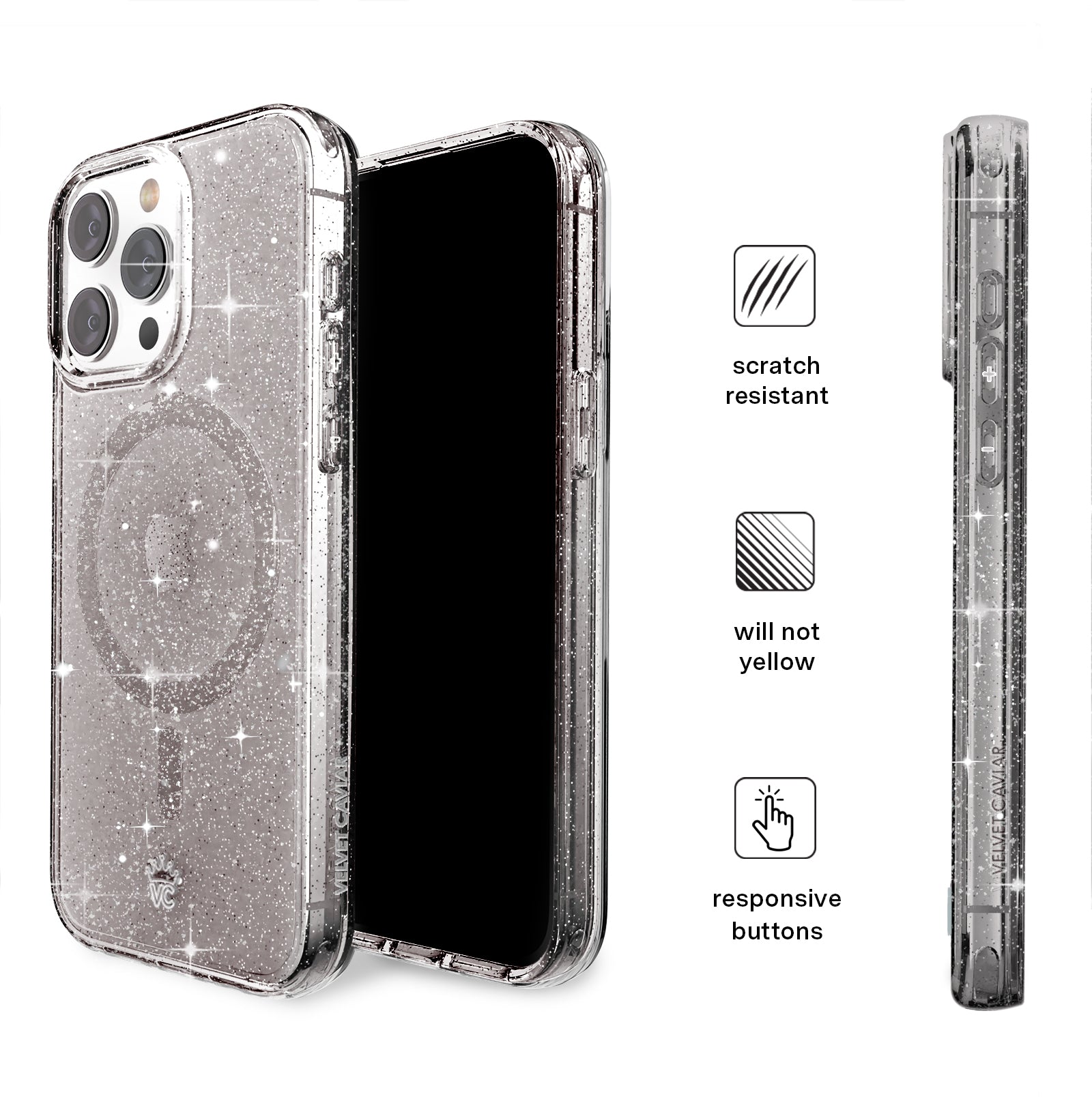Sparkly Grey Stardust Glitter iPhone Case - Protective Slim Fit Cover for iPhone 13/14/15 Pro Max - Stylish Glittery Phone Case for Women Girls (Perfect for Parties, Night Out & Everyday Use)