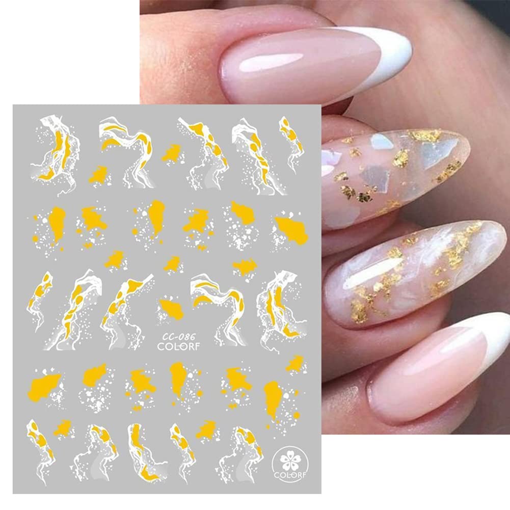 9 Sheets Bronzing French Nail Art Stickers - Gold 3D Self-Adhesive Nail Decals, Metallic Stripe Line Wavy Marble Design for Acrylic Nails, DIY Manicure Salon Decorations, Perfect for Parties Weddings Holidays