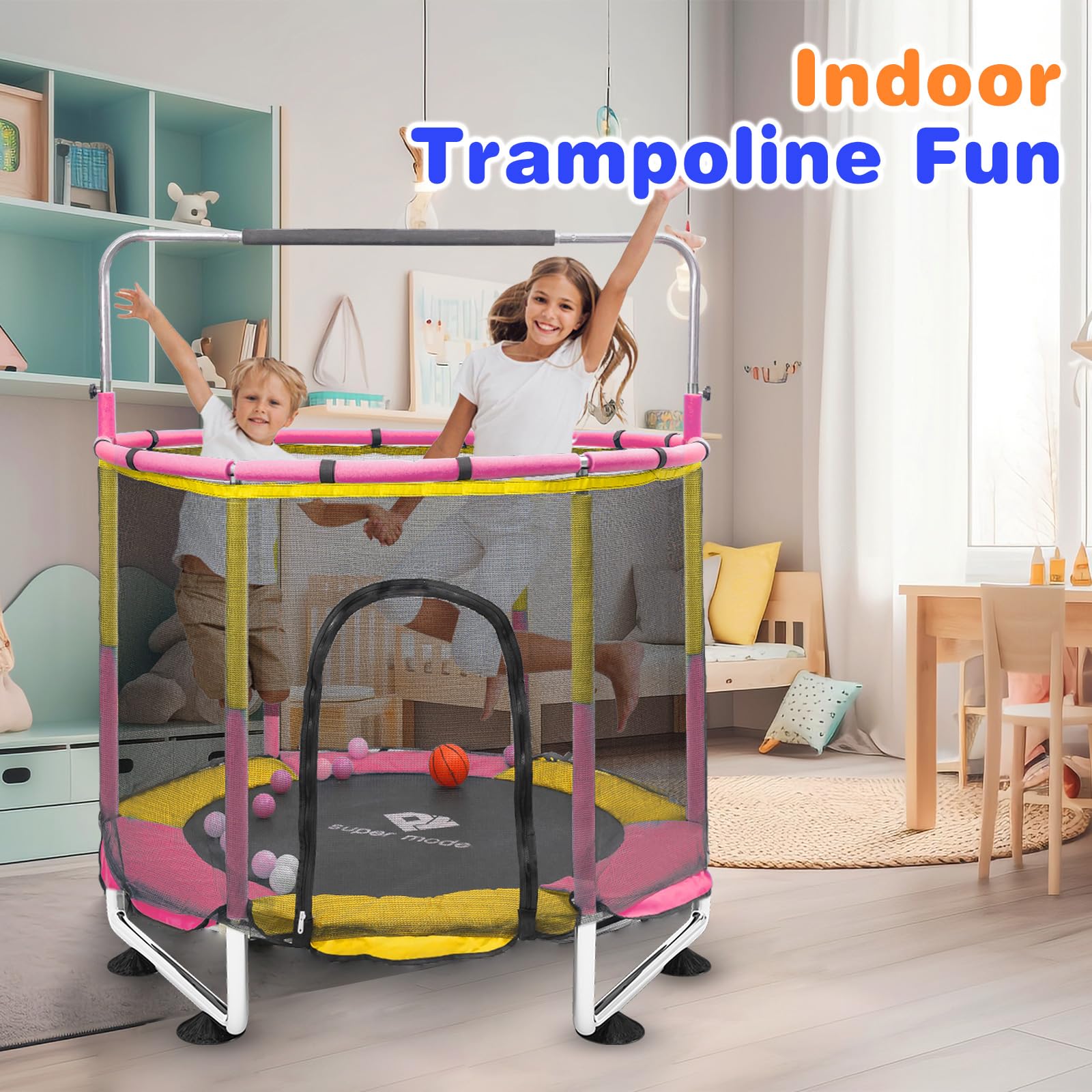 5FT Adjustable Kids Trampoline with Safety Enclosure Net - Indoor/Outdoor Toddler Trampoline, No-Gap Safe Design for Boys & Girls - Perfect Birthday Gift for Backyard Play, Exercise & Family Fun