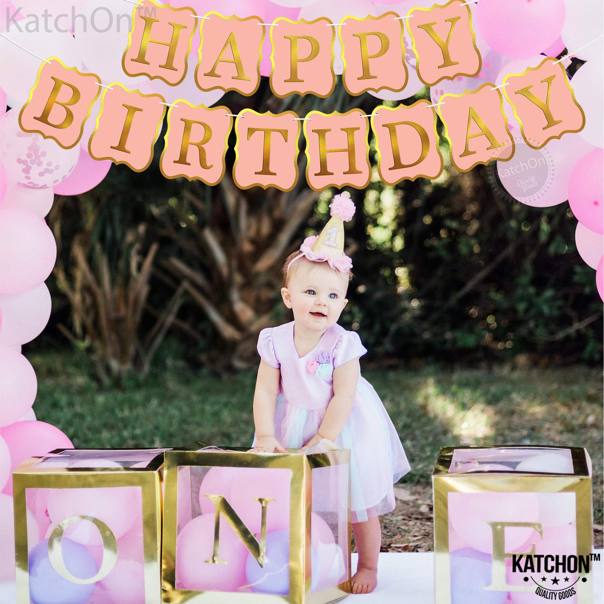 KatchOn 10ft Peach Happy Birthday Banner - No DIY Backdrop Sign for Birthday Party Decorations | Perfect for Indoor & Outdoor Celebrations, Baby Showers, and Festive Events