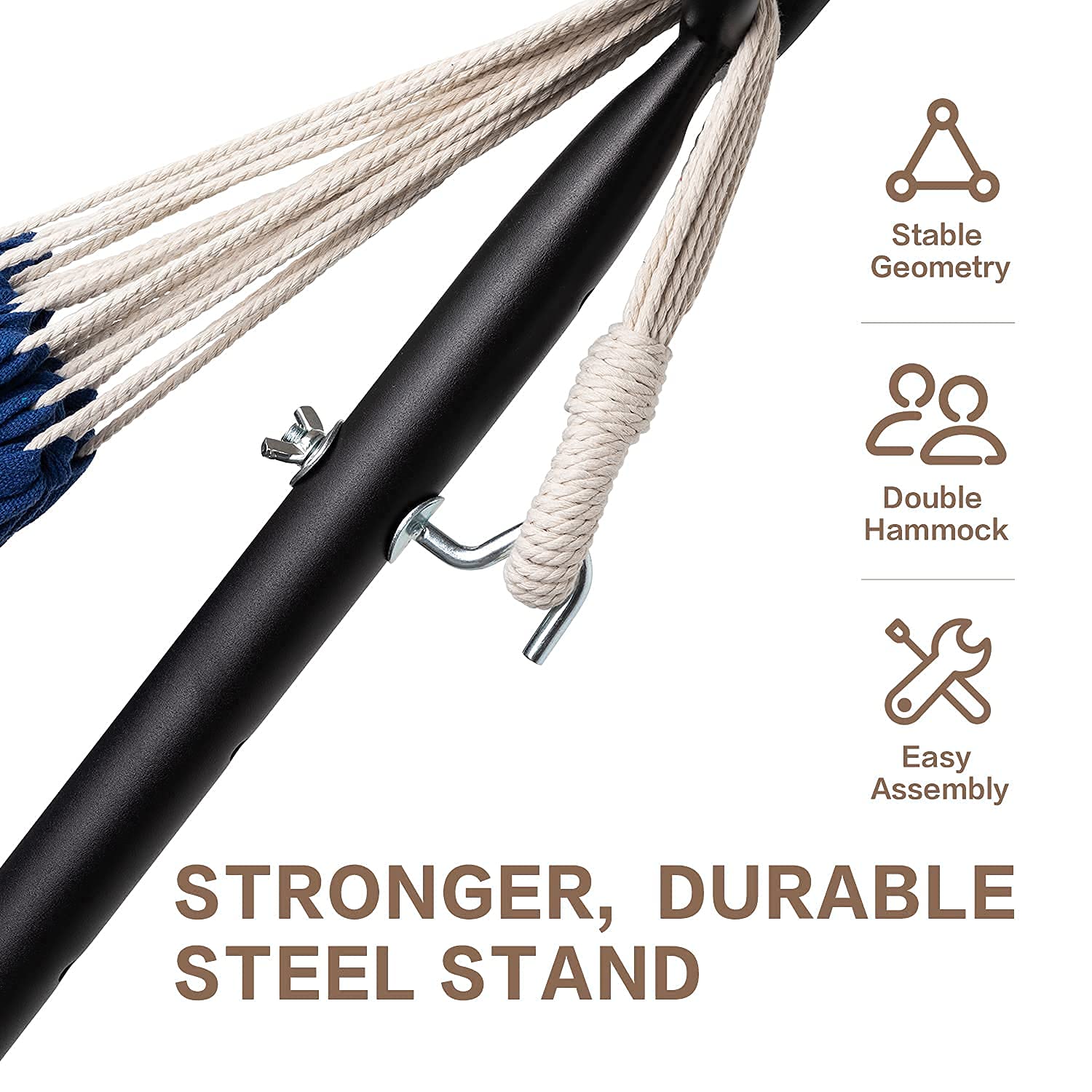 **PNAEUT Double Hammock with Space-Saving Steel Stand – 2-Person Heavy Duty 450lb Capacity for Garden, Yard, Outdoor Use – Perfect for Relaxing, Camping & Backyard Lounging (Navy Blue)**