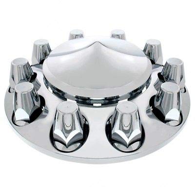 United Pacific 10306 Chrome Pointed Axle Hub Cover Kit with 33mm Standard Nut Cover & Nut Cover Tool - Perfect for Truck, SUV & Trailer Wheel Customization & Protection