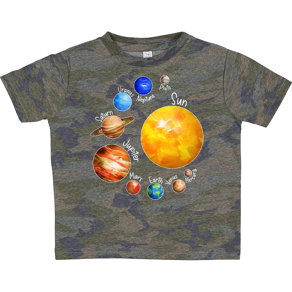 Inktastic Sun and Planets - Yes, and Pluto Toddler T-Shirt | Cute Space Theme Cotton Tee for Kids | Perfect for School, Playdates & Astronomy Lovers
