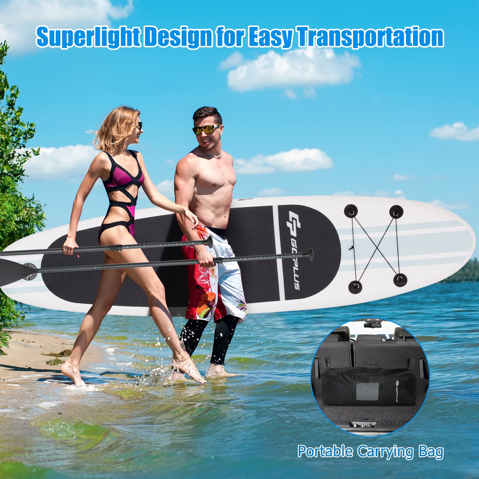 Goplus 10' Inflatable Stand Up Paddle Board (SUP) with Adjustable Paddle, Carry Bag, Manual Pump & Repair Kit - 6